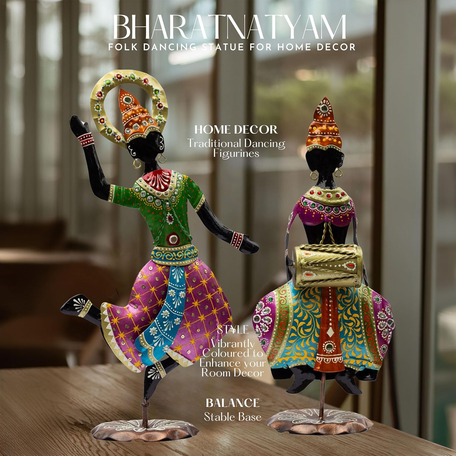 Exquisite Handcrafted Antique Dancer Figurines – Traditional Indian Folk Dance Showpieces for Elegant Home Decor and Cultural Gifts (Bharatnatyam) — photo — 4 of 7