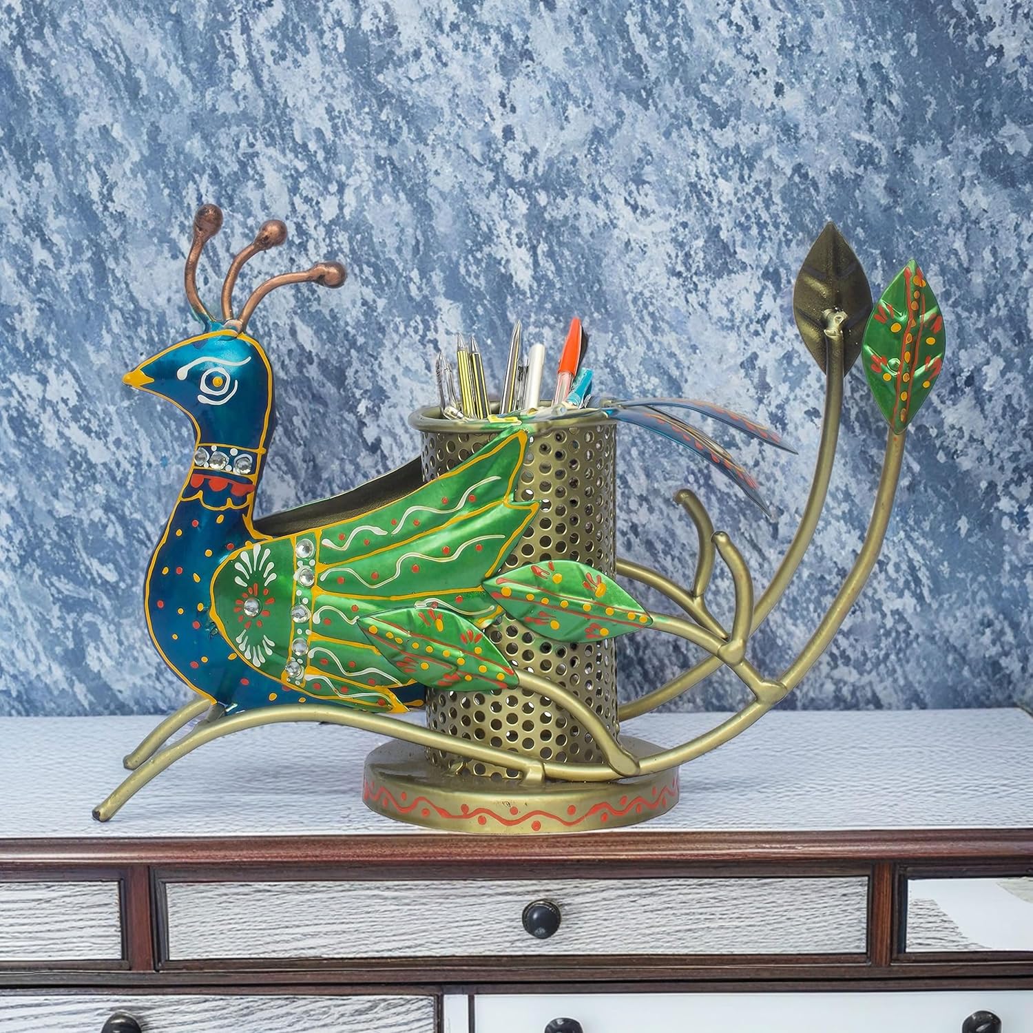 Pen Holder Pencil Stationery Organiser Office Supplies Holder for Work Desk, Study Table, Living Room Showpiece Decor (Peacock) — photo — 3 of 7