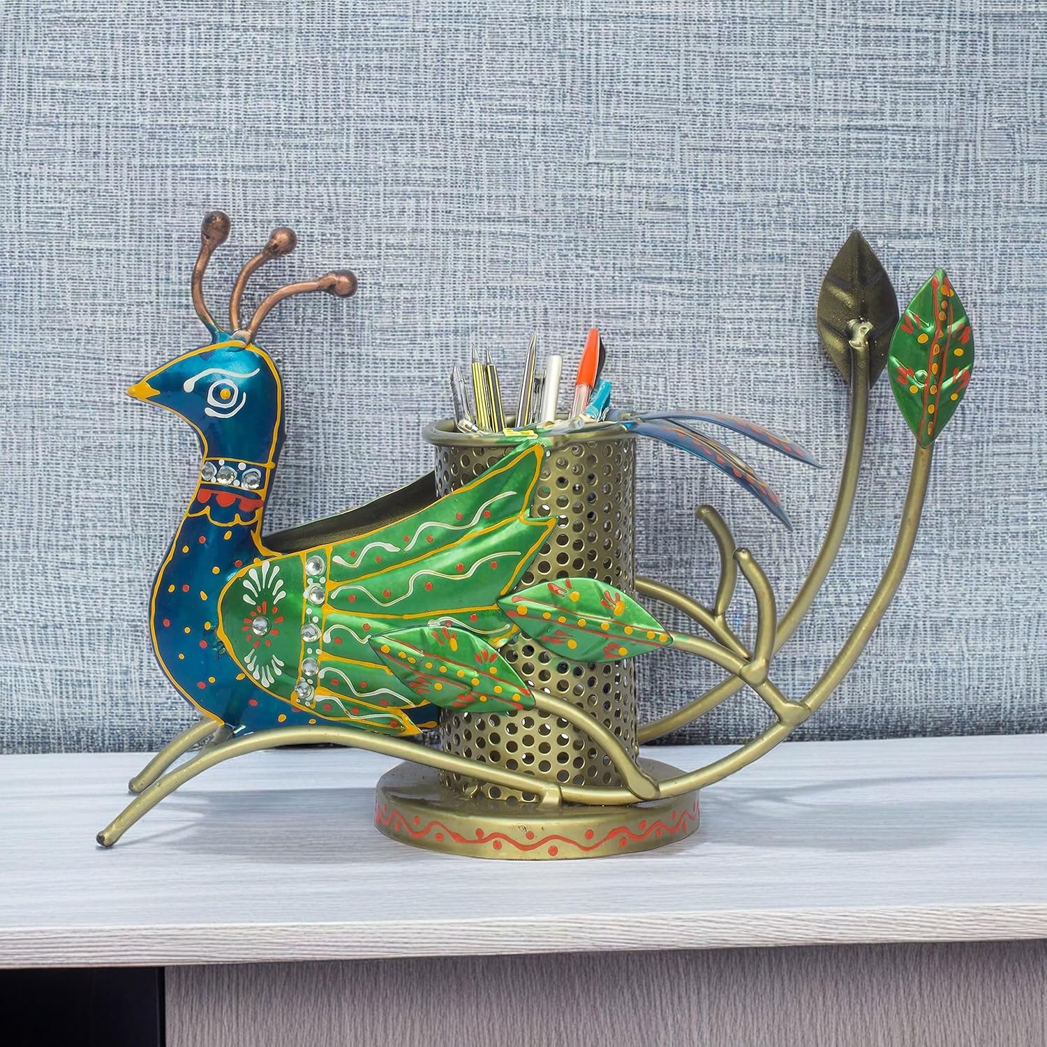 Pen Holder Pencil Stationery Organiser Office Supplies Holder for Work Desk, Study Table, Living Room Showpiece Decor (Peacock) — photo — 4 of 7