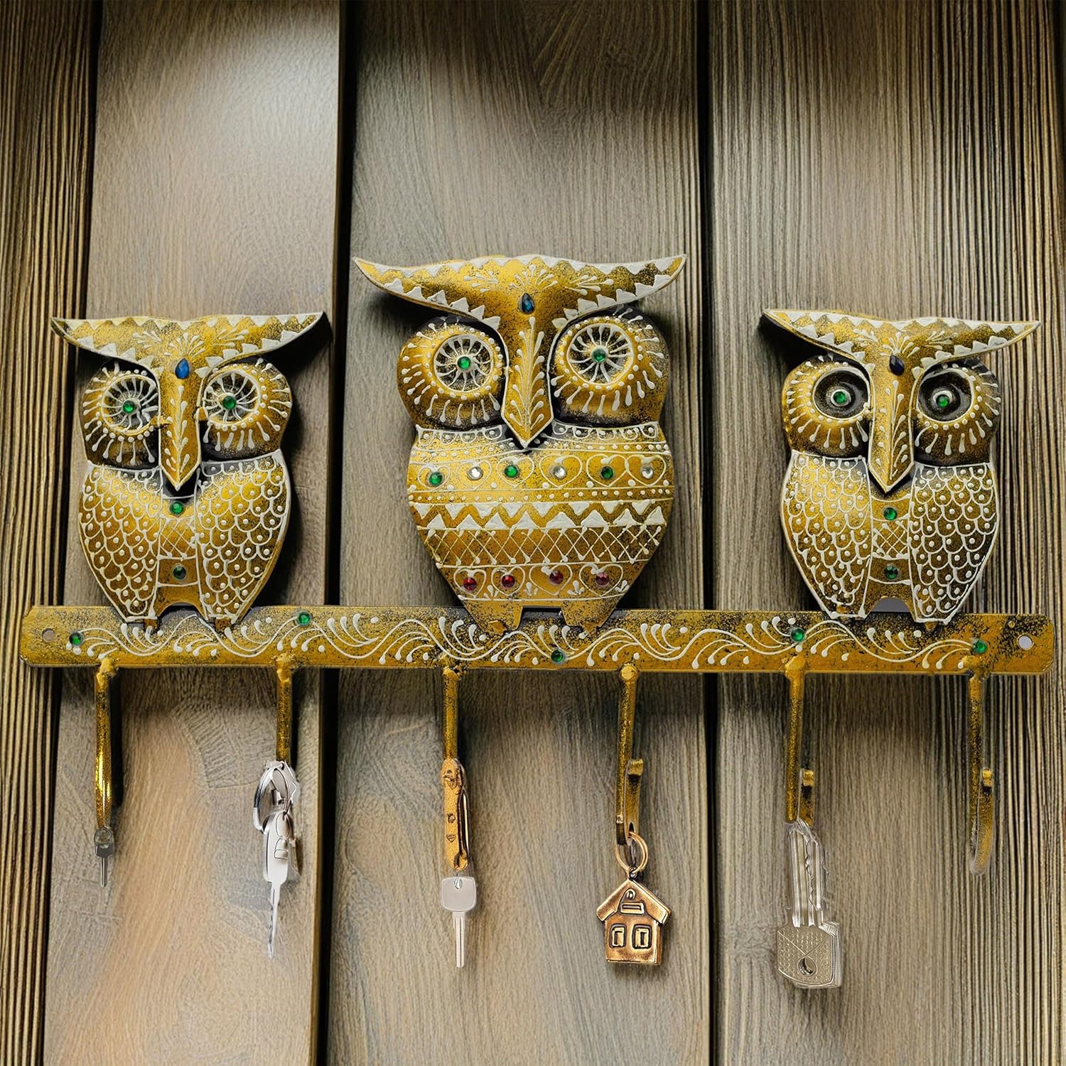 Owl-Themed 6 Key Chain Holder - Heavy Metal Wall-Mounted Key Organizer - Home & Outdoor Décor Key Rack Large Sturdy Key Slots - Easy to Hang, Perfect for Entrance Doorway, Living Room (Owl) — photo — 2 of 8