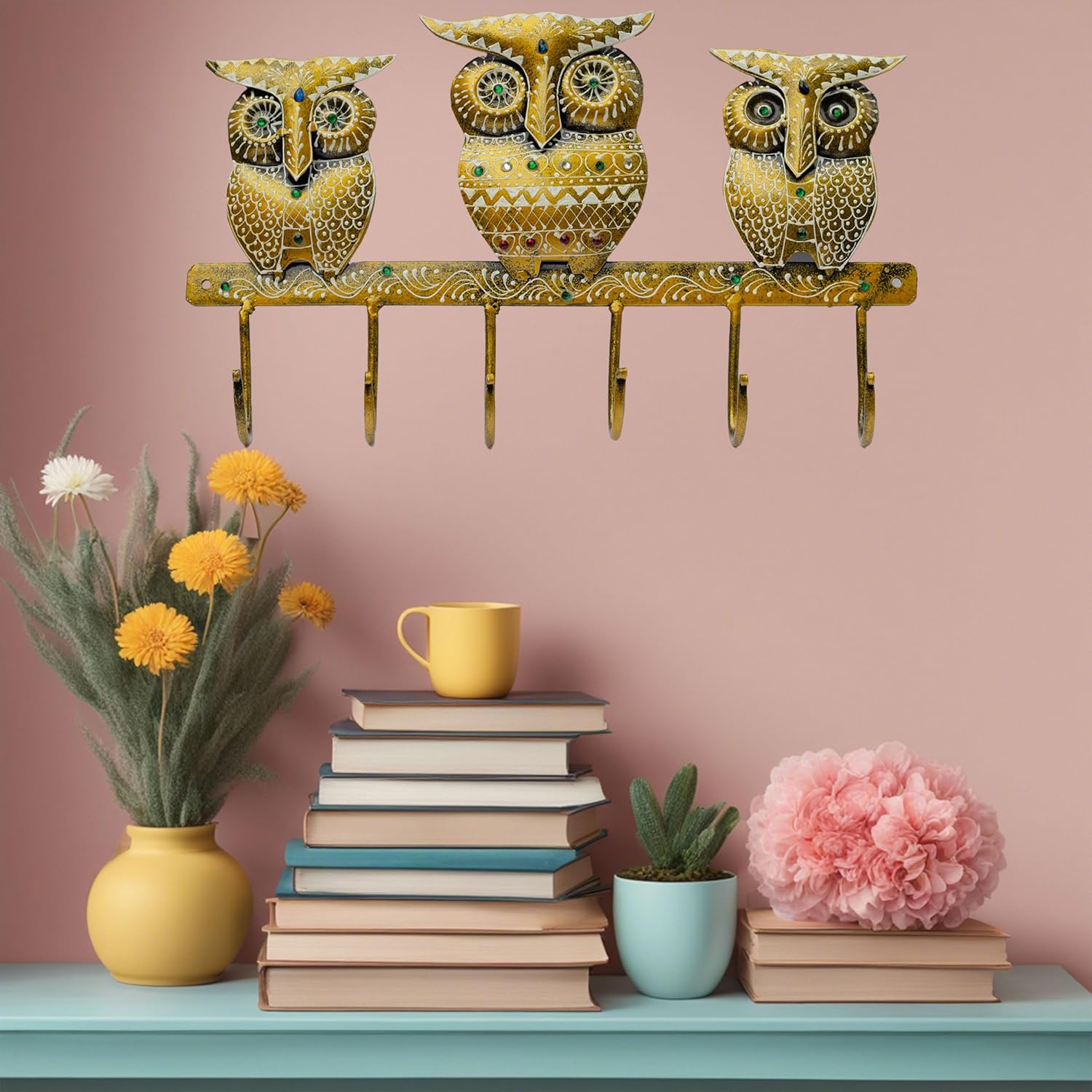 Owl-Themed 6 Key Chain Holder - Heavy Metal Wall-Mounted Key Organizer - Home & Outdoor Décor Key Rack Large Sturdy Key Slots - Easy to Hang, Perfect for Entrance Doorway, Living Room (Owl) — photo — 6 of 8