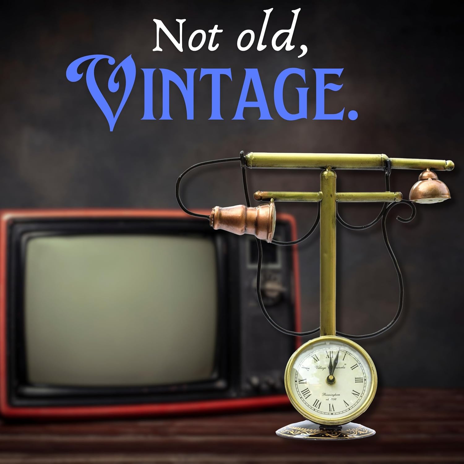 Iron Vintage Retro Tabletop Analog Clock Showpiece Classic Living Room, Home and Office Decor, for Special Occasions (Telephone), 35.5 Centimeters, 11 CM, Gold — photo — 3 of 9
