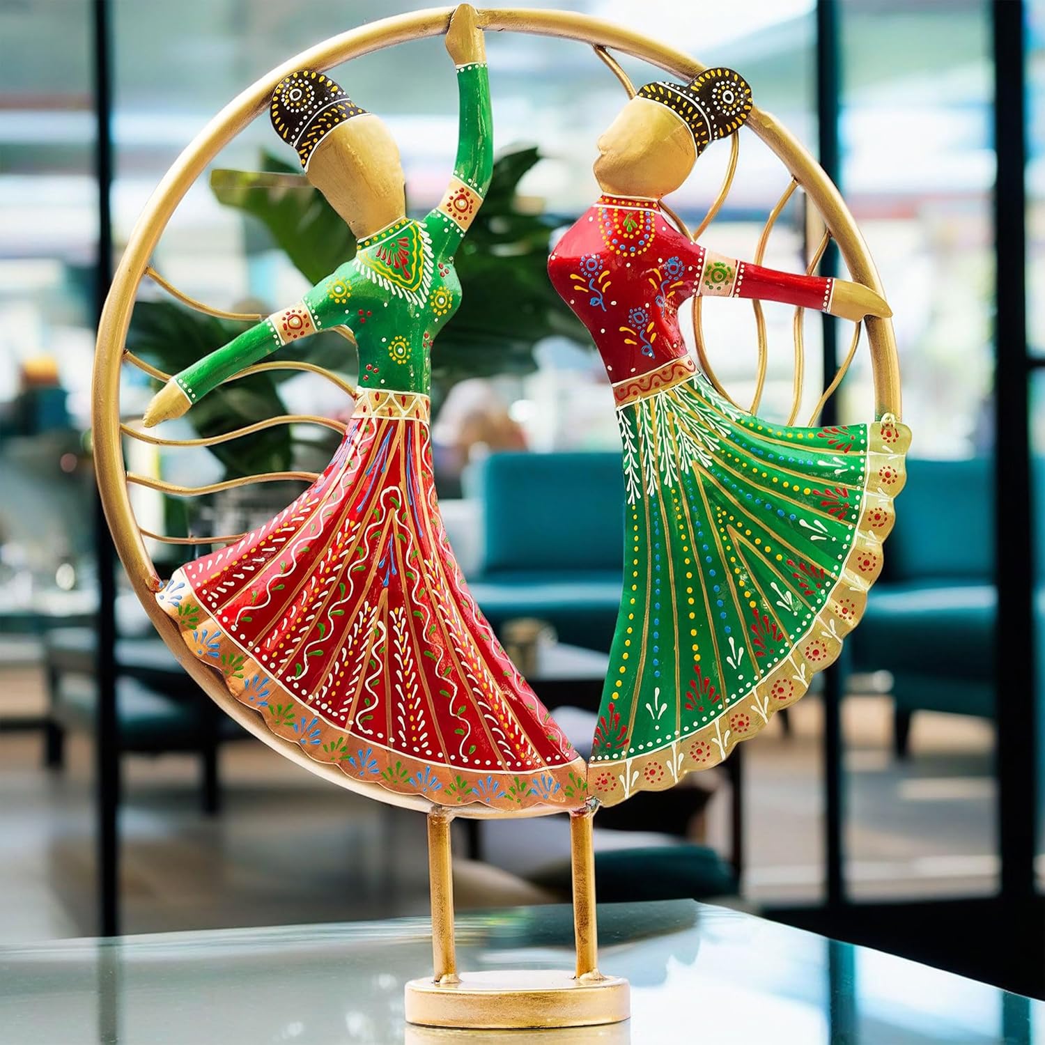 Vibrant Rajasthani Graceful Dancers Tabletop Showpiece - Iron Hand-Painted Home Decor - Ideal for Wedding, Anniversary & Housewarming Gifts (Circle Dancers), Multicolor, 35.5 cm, 14 inches — photo — 7 of 8