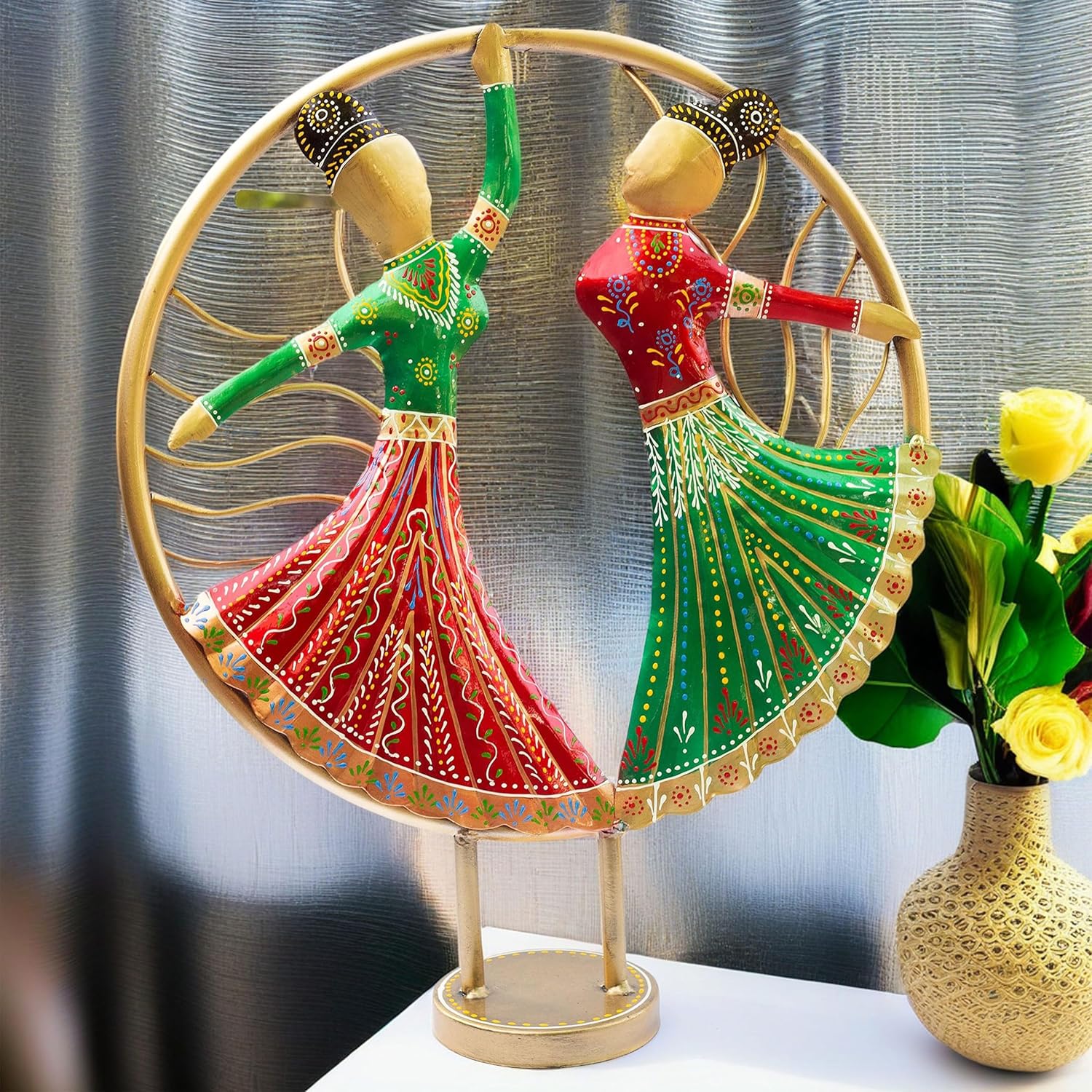 Vibrant Rajasthani Graceful Dancers Tabletop Showpiece - Iron Hand-Painted Home Decor - Ideal for Wedding, Anniversary & Housewarming Gifts (Circle Dancers), Multicolor, 35.5 cm, 14 inches — photo — 6 of 8