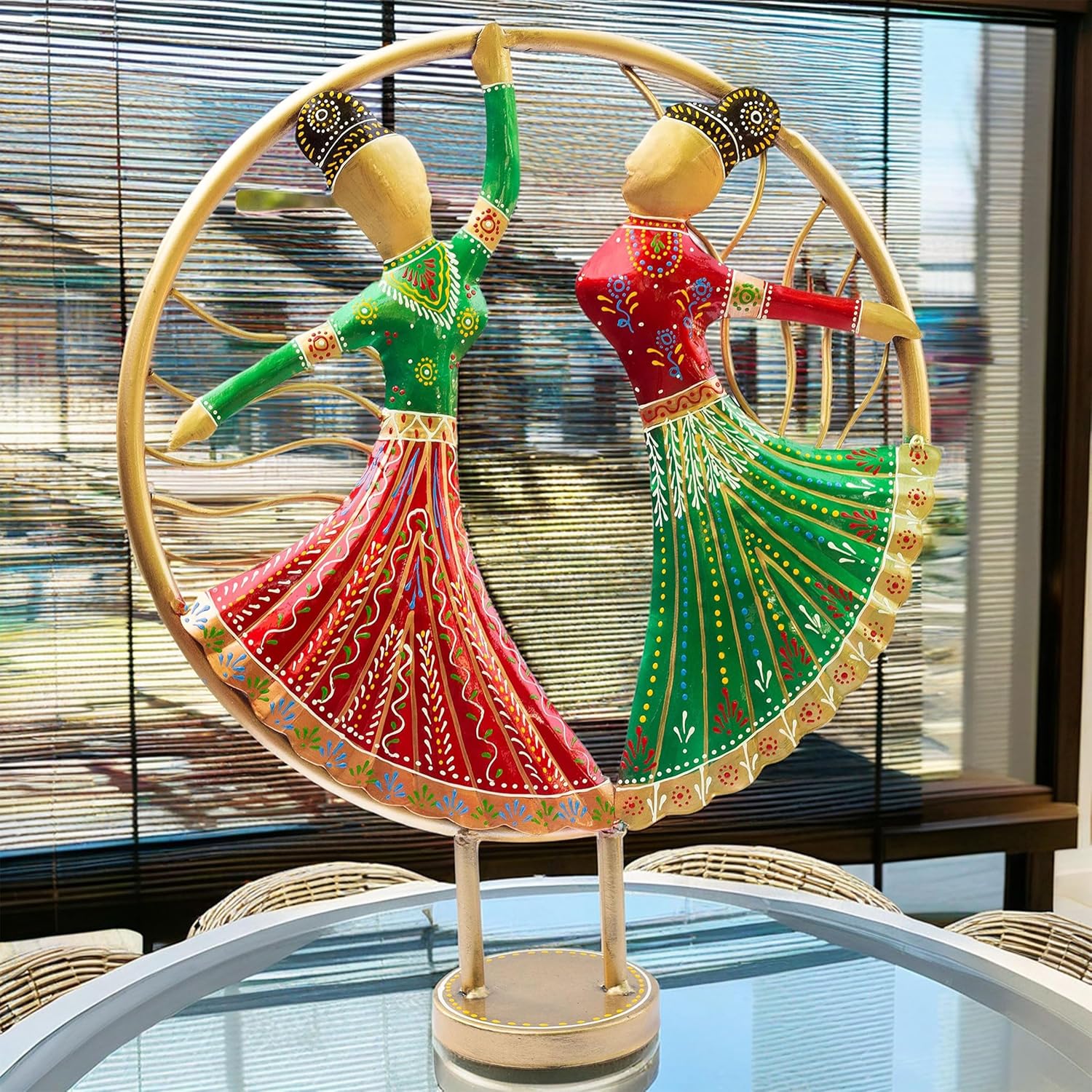 Vibrant Rajasthani Graceful Dancers Tabletop Showpiece - Iron Hand-Painted Home Decor - Ideal for Wedding, Anniversary & Housewarming Gifts (Circle Dancers), Multicolor, 35.5 cm, 14 inches — photo — 4 of 8