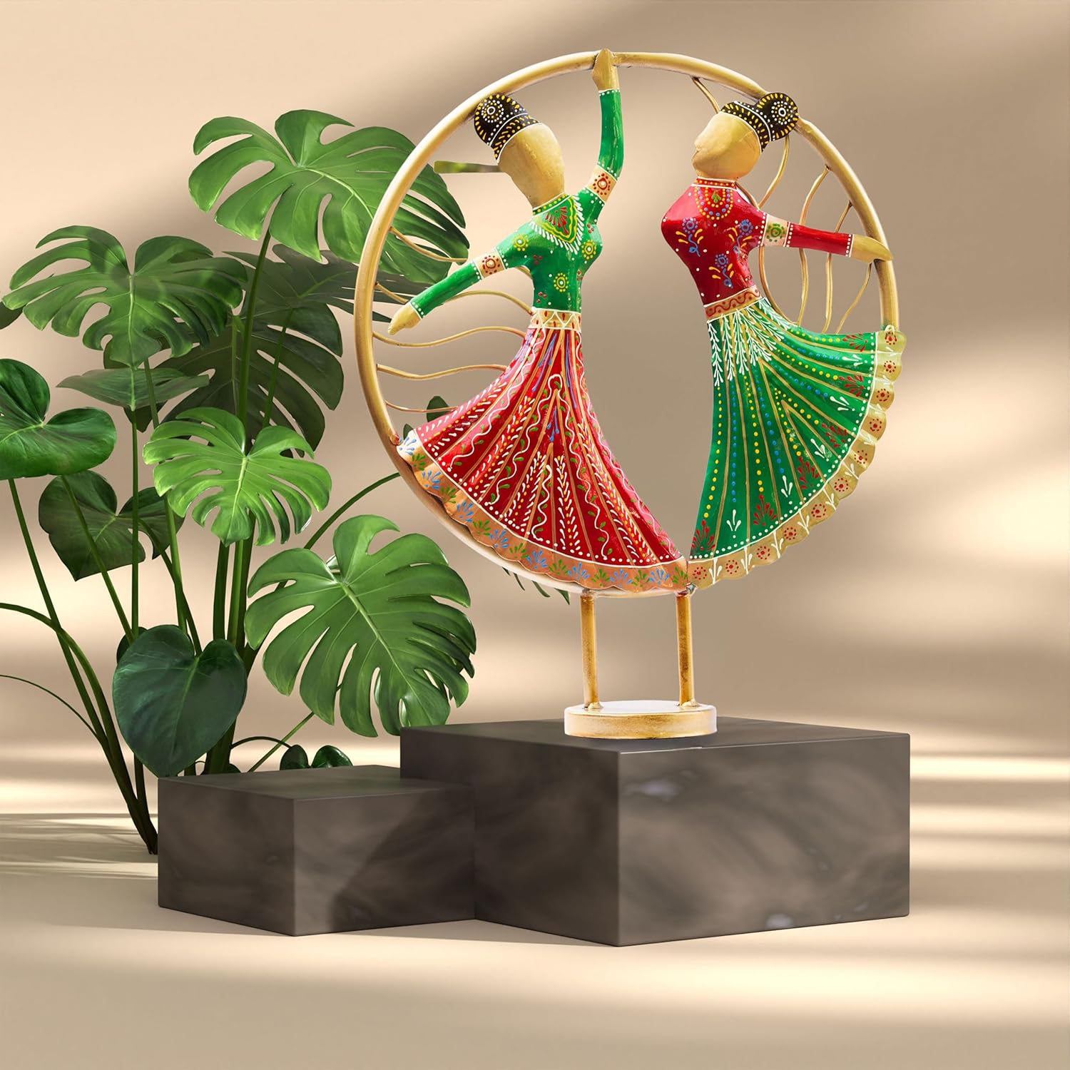 Vibrant Rajasthani Graceful Dancers Tabletop Showpiece - Iron Hand-Painted Home Decor - Ideal for Wedding, Anniversary & Housewarming Gifts (Circle Dancers), Multicolor, 35.5 cm, 14 inches — photo — 3 of 8