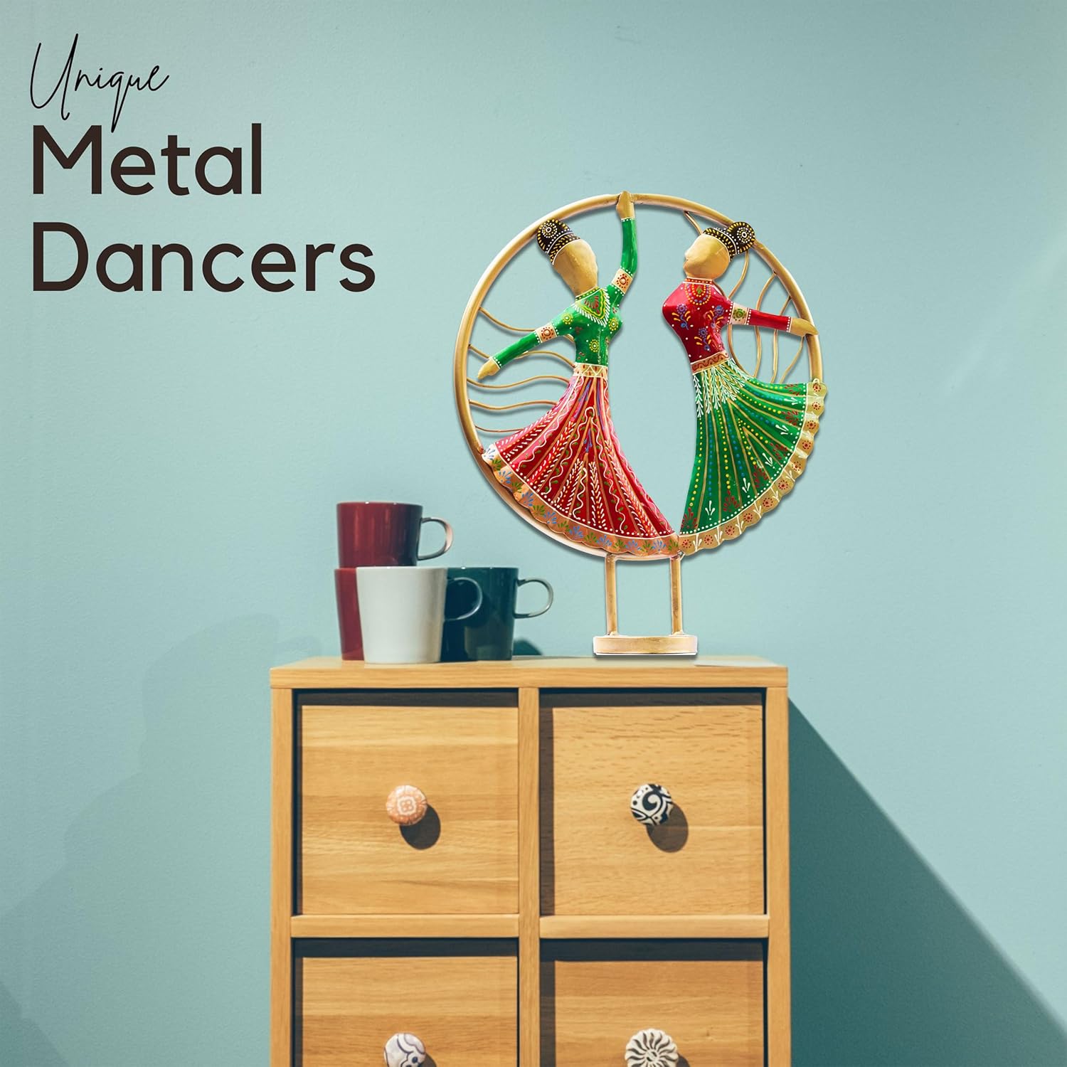 Vibrant Rajasthani Graceful Dancers Tabletop Showpiece - Iron Hand-Painted Home Decor - Ideal for Wedding, Anniversary & Housewarming Gifts (Circle Dancers), Multicolor, 35.5 cm, 14 inches — photo — 2 of 8