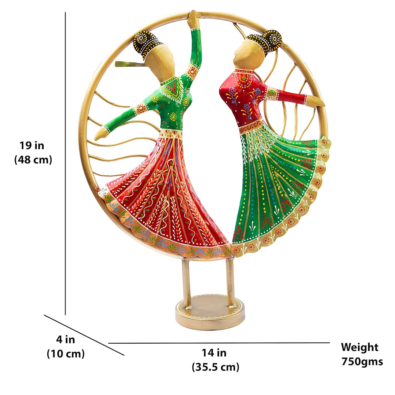Vibrant Rajasthani Graceful Dancers Tabletop Showpiece - Iron Hand-Painted Home Decor - Ideal for Wedding, Anniversary & Housewarming Gifts (Circle Dancers), Multicolor, 35.5 cm, 14 inches — photo — 5 of 8