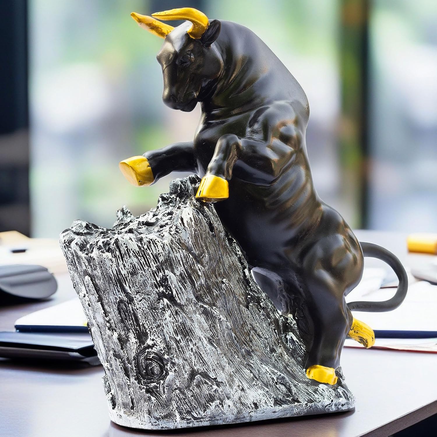 Roaring Bull Showpiece Figurine – 10x3x10 Inch Abstract Animal Decor for Home Office – Black Resin Sculpture with Golden Accents – Housewarming Birthdays and Special Occasions (The Bull) — photo — 2 of 9