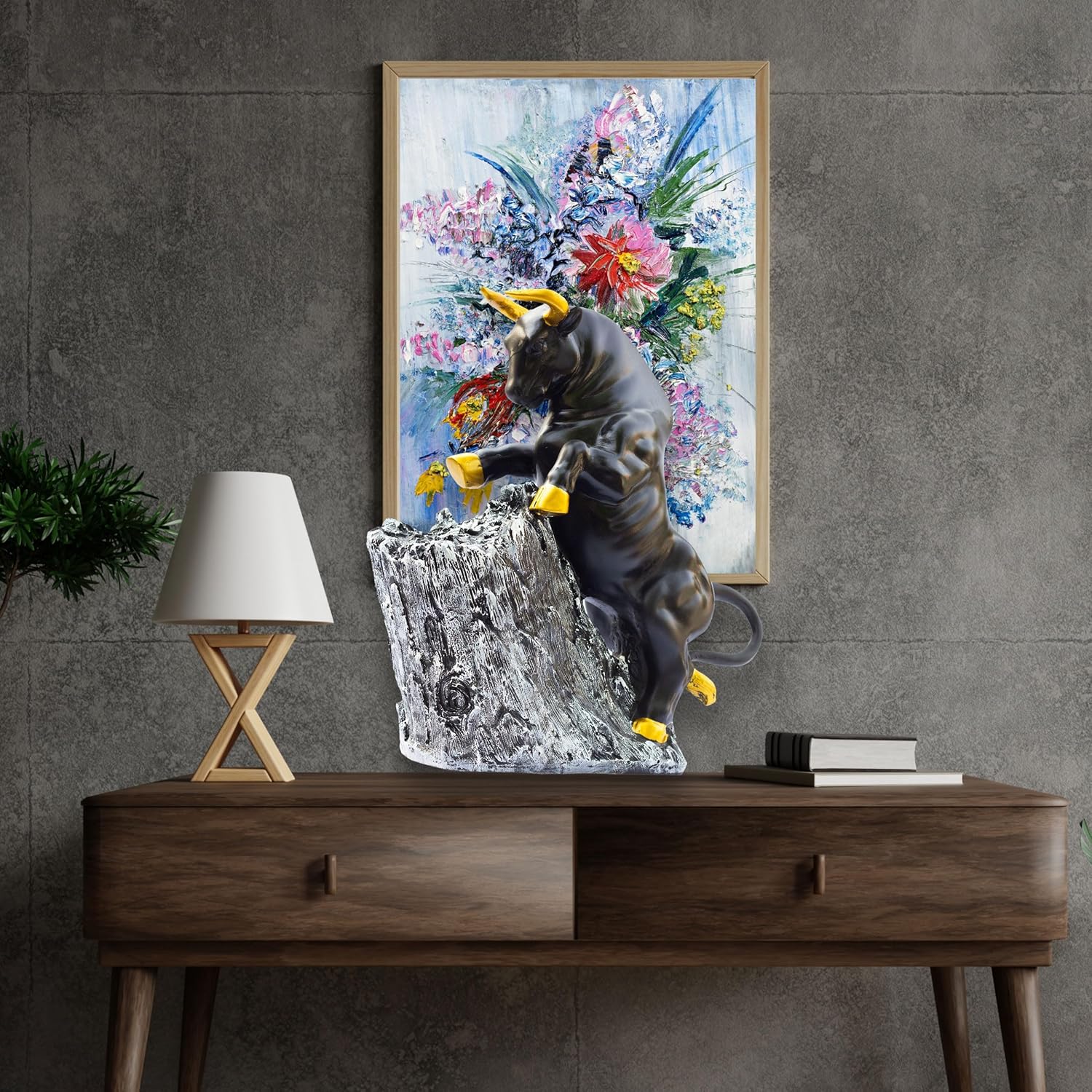 Roaring Bull Showpiece Figurine – 10x3x10 Inch Abstract Animal Decor for Home Office – Black Resin Sculpture with Golden Accents – Housewarming Birthdays and Special Occasions (The Bull) — photo — 5 of 9