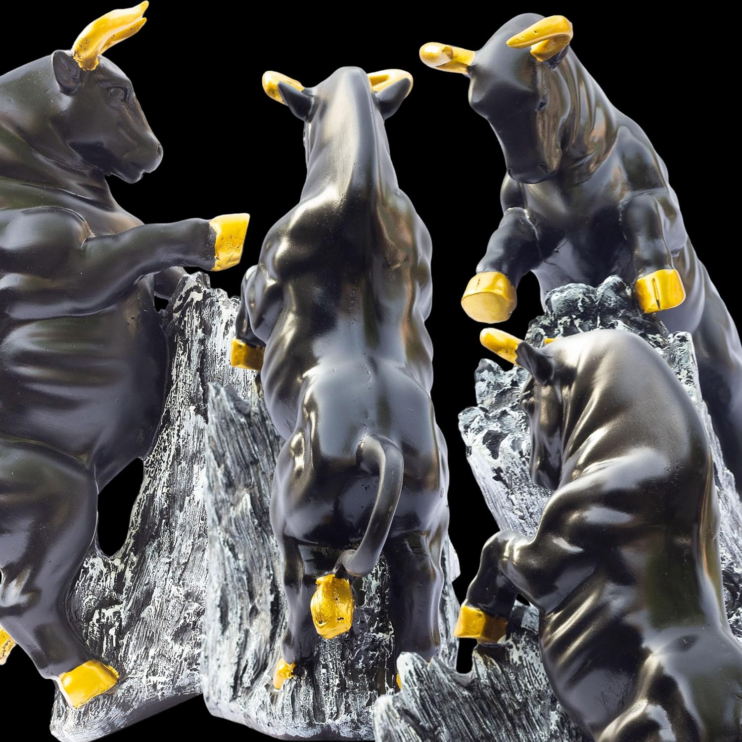 Roaring Bull Showpiece Figurine – 10x3x10 Inch Abstract Animal Decor for Home Office – Black Resin Sculpture with Golden Accents – Housewarming Birthdays and Special Occasions (The Bull) — photo — 6 of 9