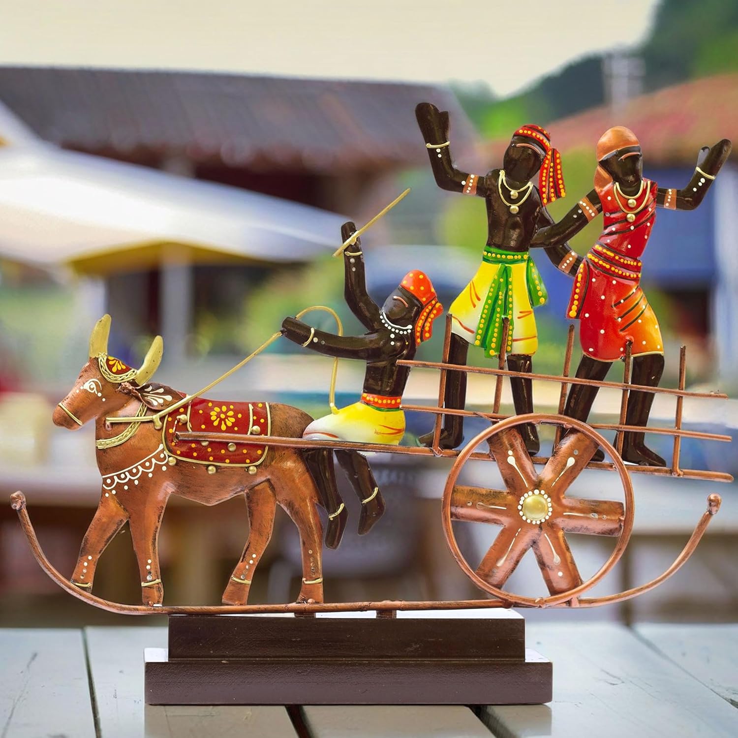 Handcrafted Ethnic Tribal Bullock Cart Showpiece - 17x12 Inch Tribal Home Décor with Wooden Base for Housewarming, Anniversaries, Weddings, and Corporate Events (Bullock Cart) — photo — 6 of 8