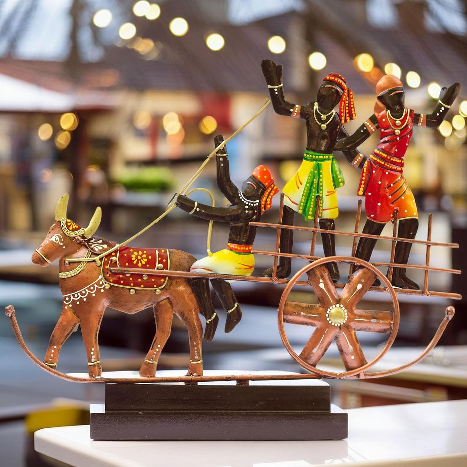 Handcrafted Ethnic Tribal Bullock Cart Showpiece - 17x12 Inch Tribal Home Décor with Wooden Base for Housewarming, Anniversaries, Weddings, and Corporate Events (Bullock Cart) — photo — 3 of 8