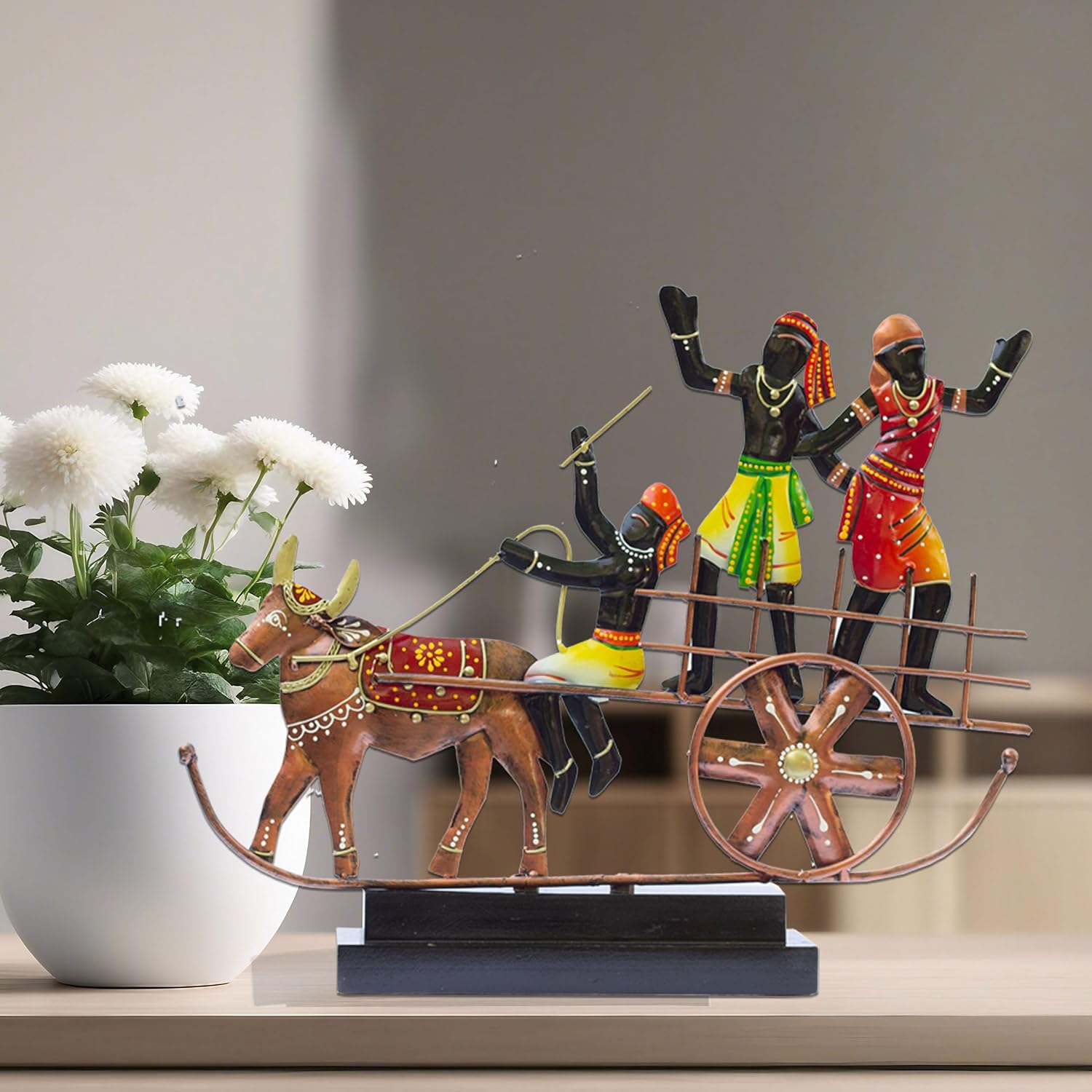 Handcrafted Ethnic Tribal Bullock Cart Showpiece - 17x12 Inch Tribal Home Décor with Wooden Base for Housewarming, Anniversaries, Weddings, and Corporate Events (Bullock Cart) — photo — 2 of 8