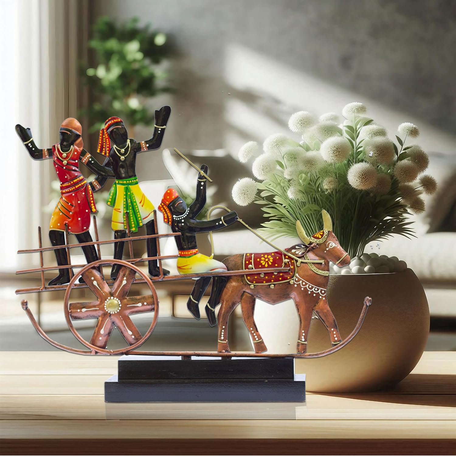 Handcrafted Ethnic Tribal Bullock Cart Showpiece - 17x12 Inch Tribal Home Décor with Wooden Base for Housewarming, Anniversaries, Weddings, and Corporate Events (Bullock Cart) — photo — 7 of 8