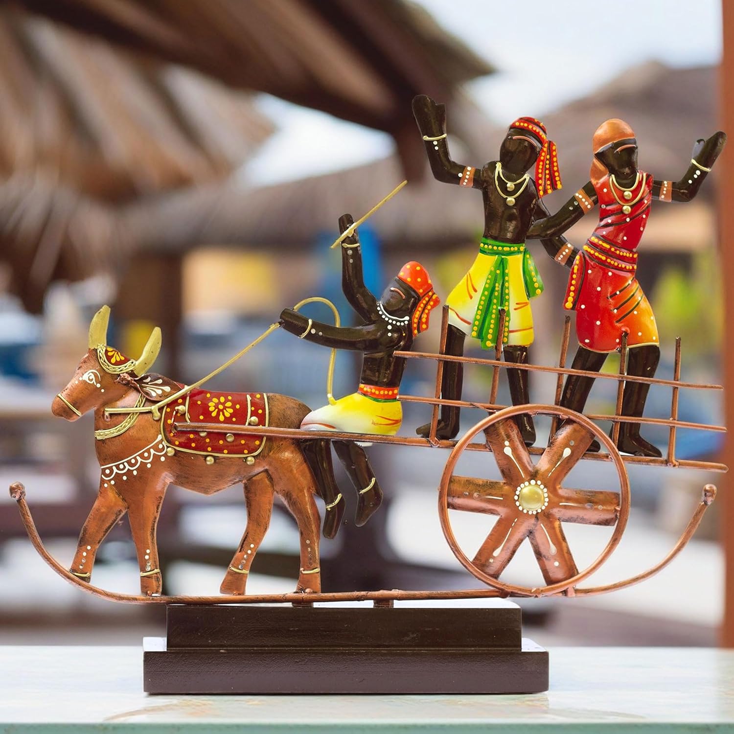 Handcrafted Ethnic Tribal Bullock Cart Showpiece - 17x12 Inch Tribal Home Décor with Wooden Base for Housewarming, Anniversaries, Weddings, and Corporate Events (Bullock Cart) — photo — 8 of 8