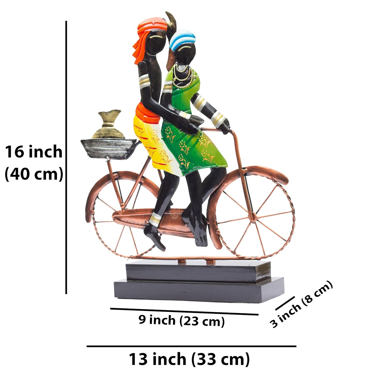 Handcrafted Ethnic Tribal Bicycle Couple Showpiece - 16x13 Inch Tribal Home Décor with Wooden Base for Housewarming, Anniversaries, Weddings, and Corporate Events (Bicycle) — photo — 5 of 7