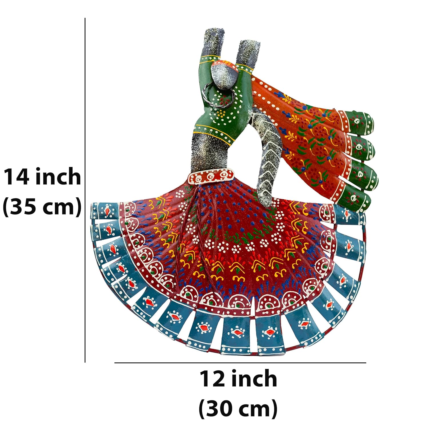 Handcrafted Ghoomar Dancer Wall Decor Metal Showpieces – Traditional Handpainted Art for Living Room, Bedroom, Office – for Housewarming, Festivals, Weddings – 12x14 inch (Lehariya Dancers) — photo — 6 of 9