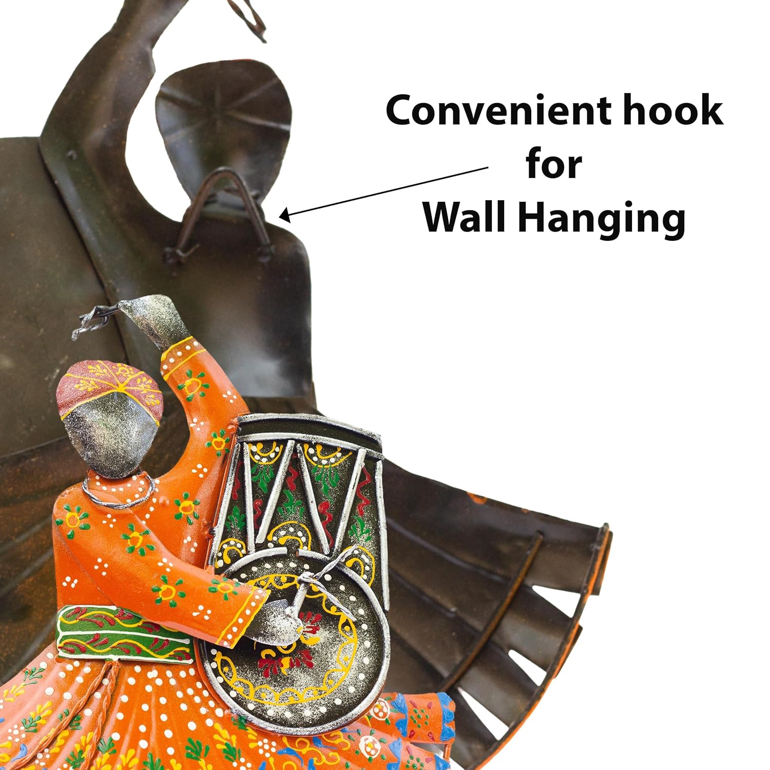 Handcrafted Ghoomar Dancer Wall Decor Metal Showpieces – Traditional Handpainted Art for Living Room, Bedroom, Office – for Housewarming, Festivals, Weddings – 12x14 inch (Lehariya Dancers) — photo — 8 of 9