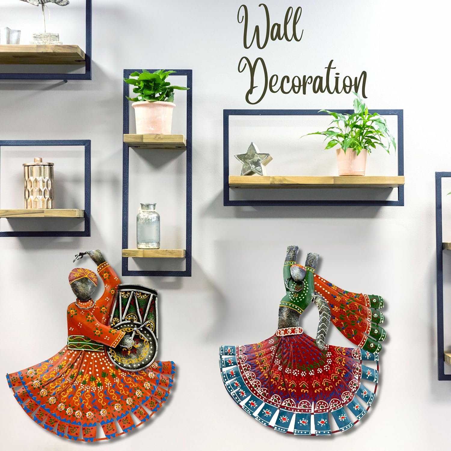 Handcrafted Ghoomar Dancer Wall Decor Metal Showpieces – Traditional Handpainted Art for Living Room, Bedroom, Office – for Housewarming, Festivals, Weddings – 12x14 inch (Lehariya Dancers) — photo — 3 of 9
