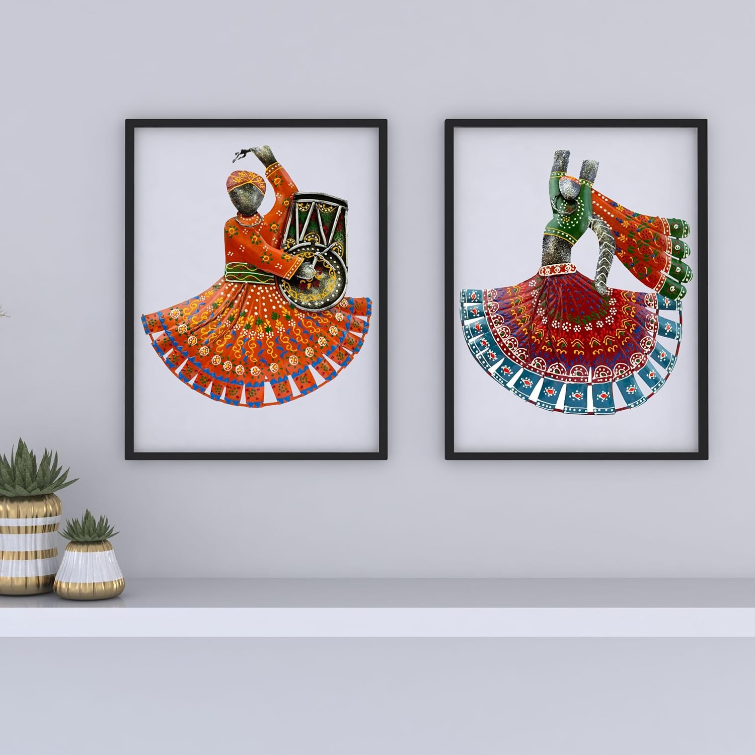 Handcrafted Ghoomar Dancer Wall Decor Metal Showpieces – Traditional Handpainted Art for Living Room, Bedroom, Office – for Housewarming, Festivals, Weddings – 12x14 inch (Lehariya Dancers) — photo — 5 of 9