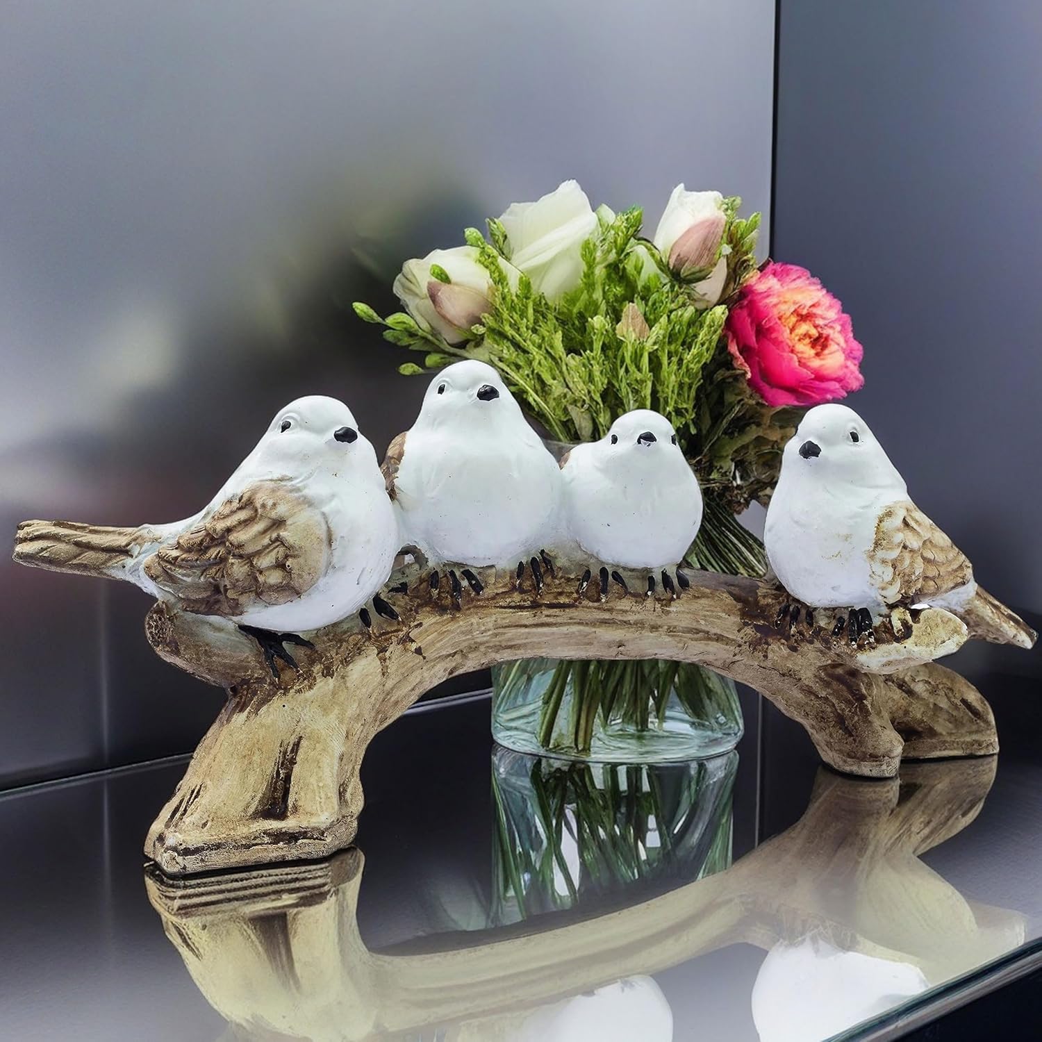 Adorable 4 Birds on a Branch Statue - 9" x 4" Charming Polyresin Home Decor, Bird Lovers Gift, Miniature Tabletop Figurine — photo — 7 of 8