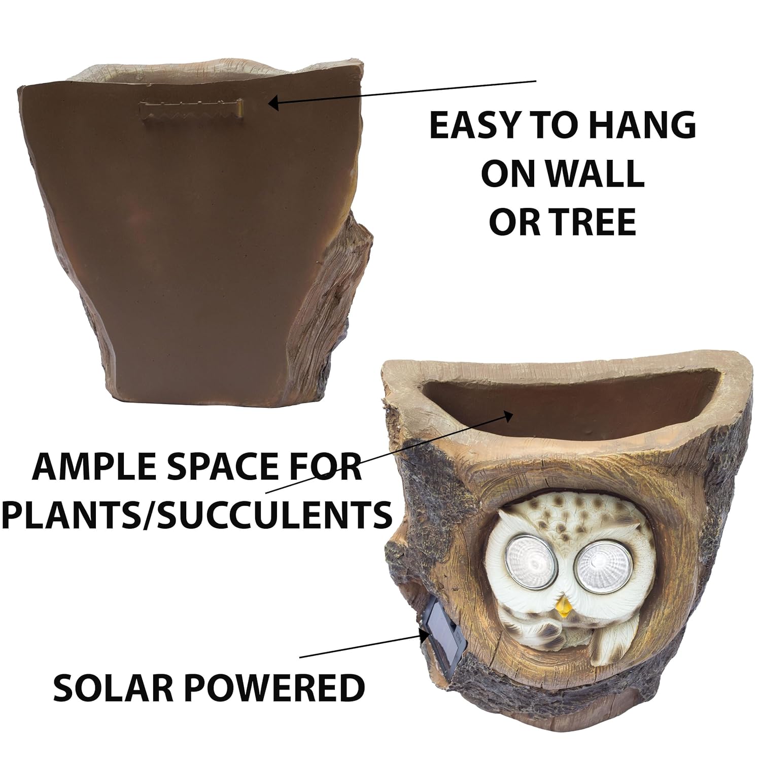 Solar-Powered Owl 6" Flower Pot – Indoor/Outdoor Plant Holder with LED Eyes, Weather-Resistant Decorative Showpiece for Garden, Patio, Tree Branch, Succulent Planter, Unique Gift (Owl) — photo — 7 of 8