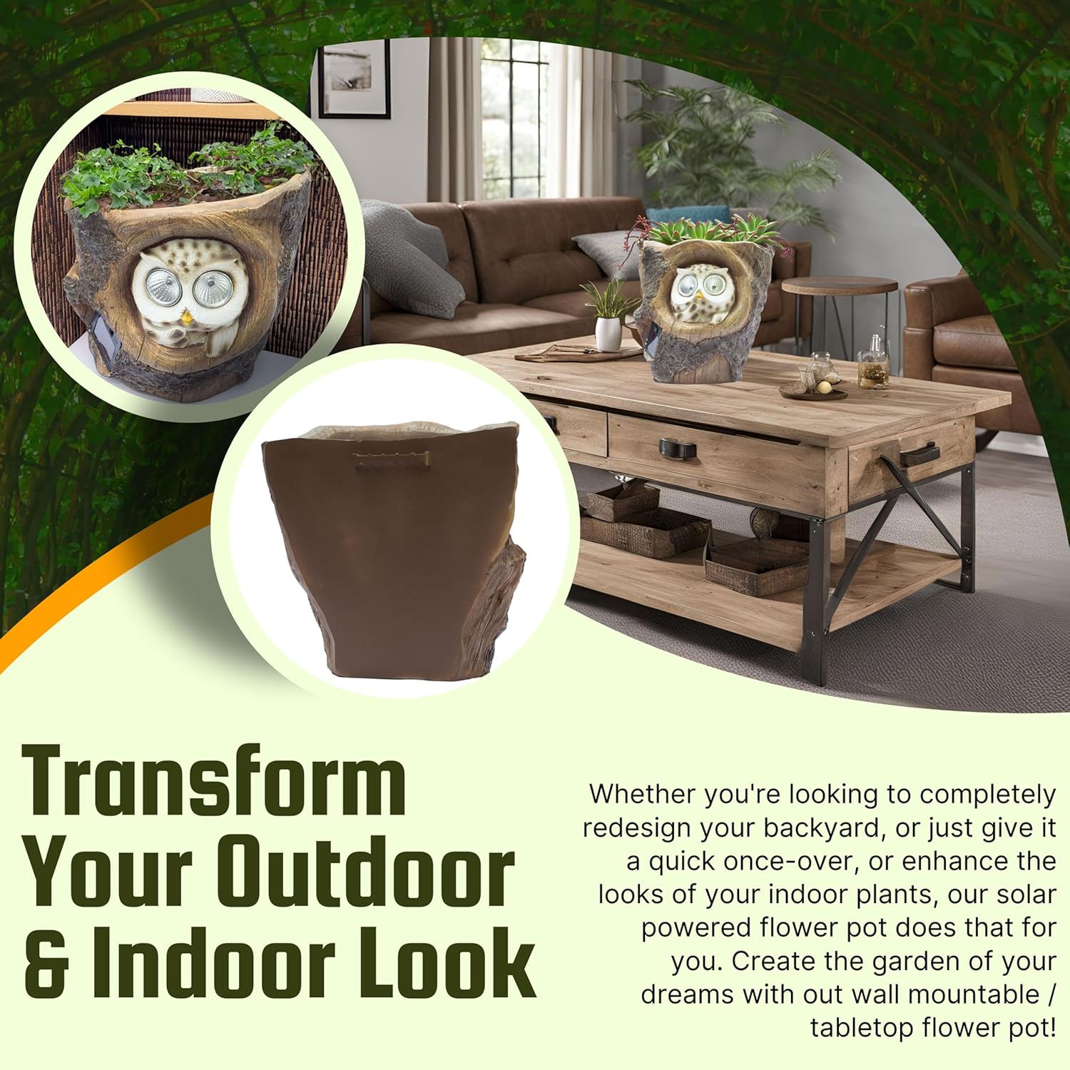 Solar-Powered Owl 6" Flower Pot – Indoor/Outdoor Plant Holder with LED Eyes, Weather-Resistant Decorative Showpiece for Garden, Patio, Tree Branch, Succulent Planter, Unique Gift (Owl) — photo — 4 of 8