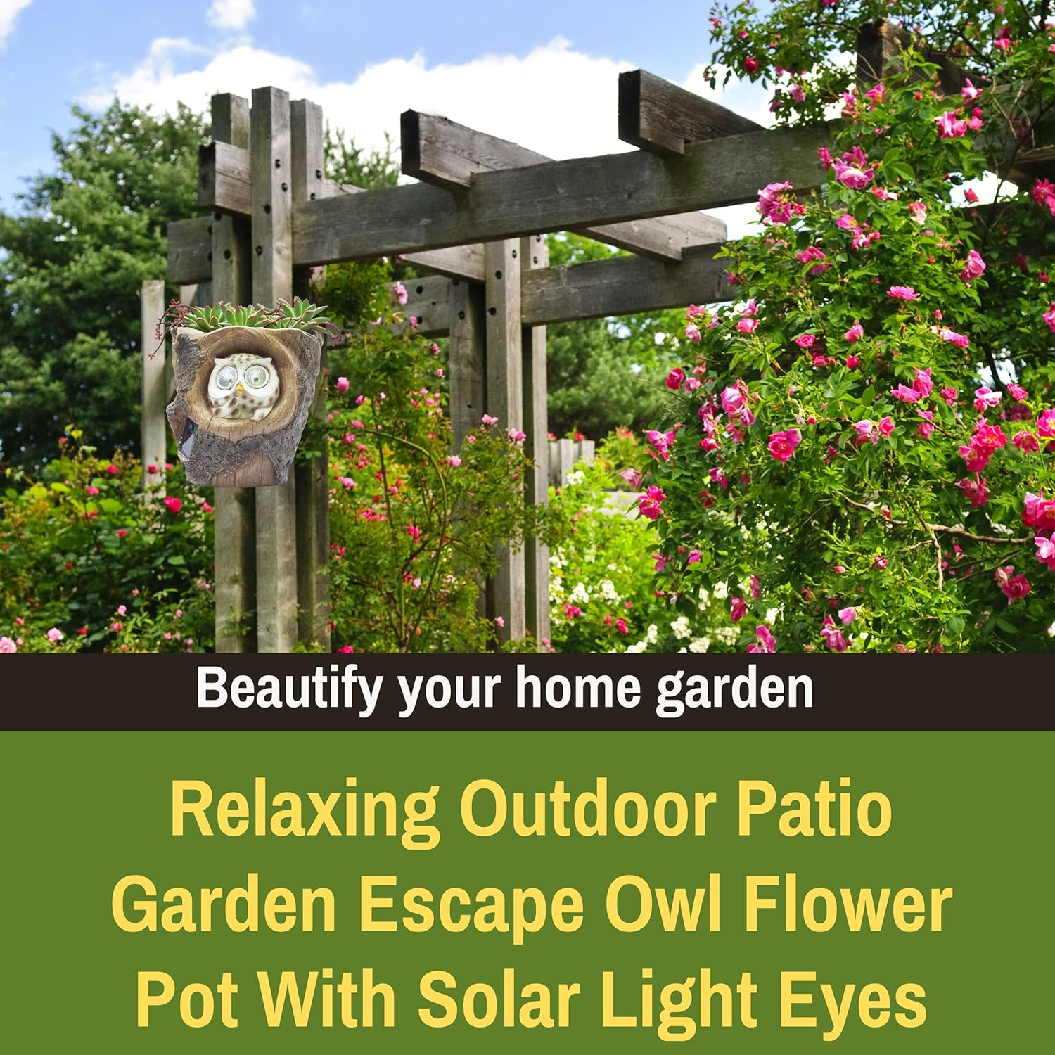 Solar-Powered Owl 6" Flower Pot – Indoor/Outdoor Plant Holder with LED Eyes, Weather-Resistant Decorative Showpiece for Garden, Patio, Tree Branch, Succulent Planter, Unique Gift (Owl) — photo — 6 of 8