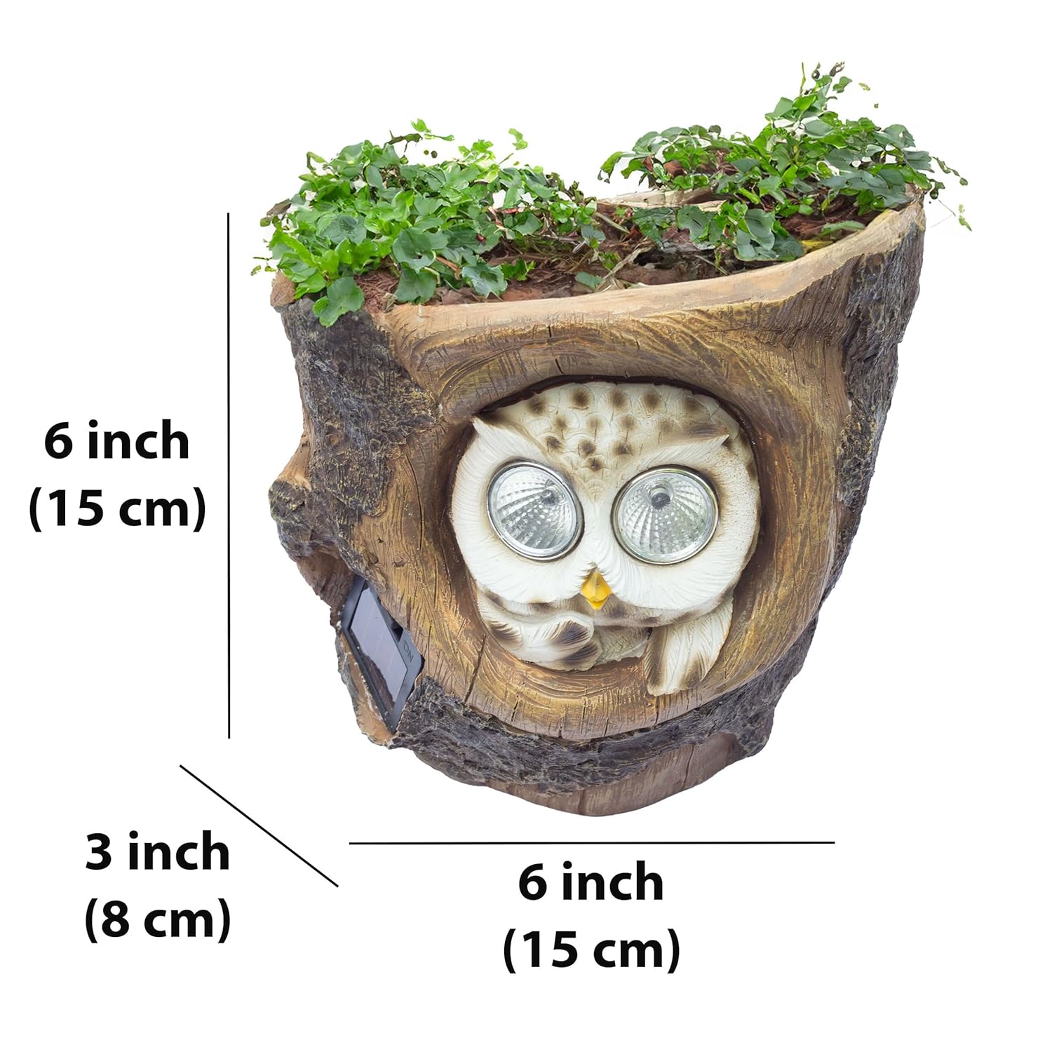 Solar-Powered Owl 6" Flower Pot – Indoor/Outdoor Plant Holder with LED Eyes, Weather-Resistant Decorative Showpiece for Garden, Patio, Tree Branch, Succulent Planter, Unique Gift (Owl) — photo — 5 of 8