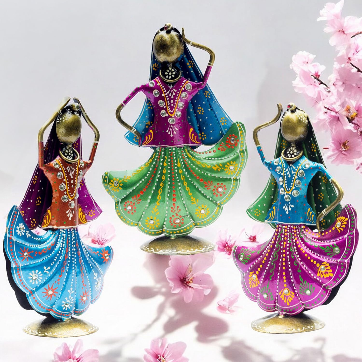 Set of 3 Metal Figurine Dancers Home Decor Item for Living Room, Bedroom, Wedding Festive Housewarming Gift Showpiece Rajasthani Dancing Dolls — photo — 3 of 7