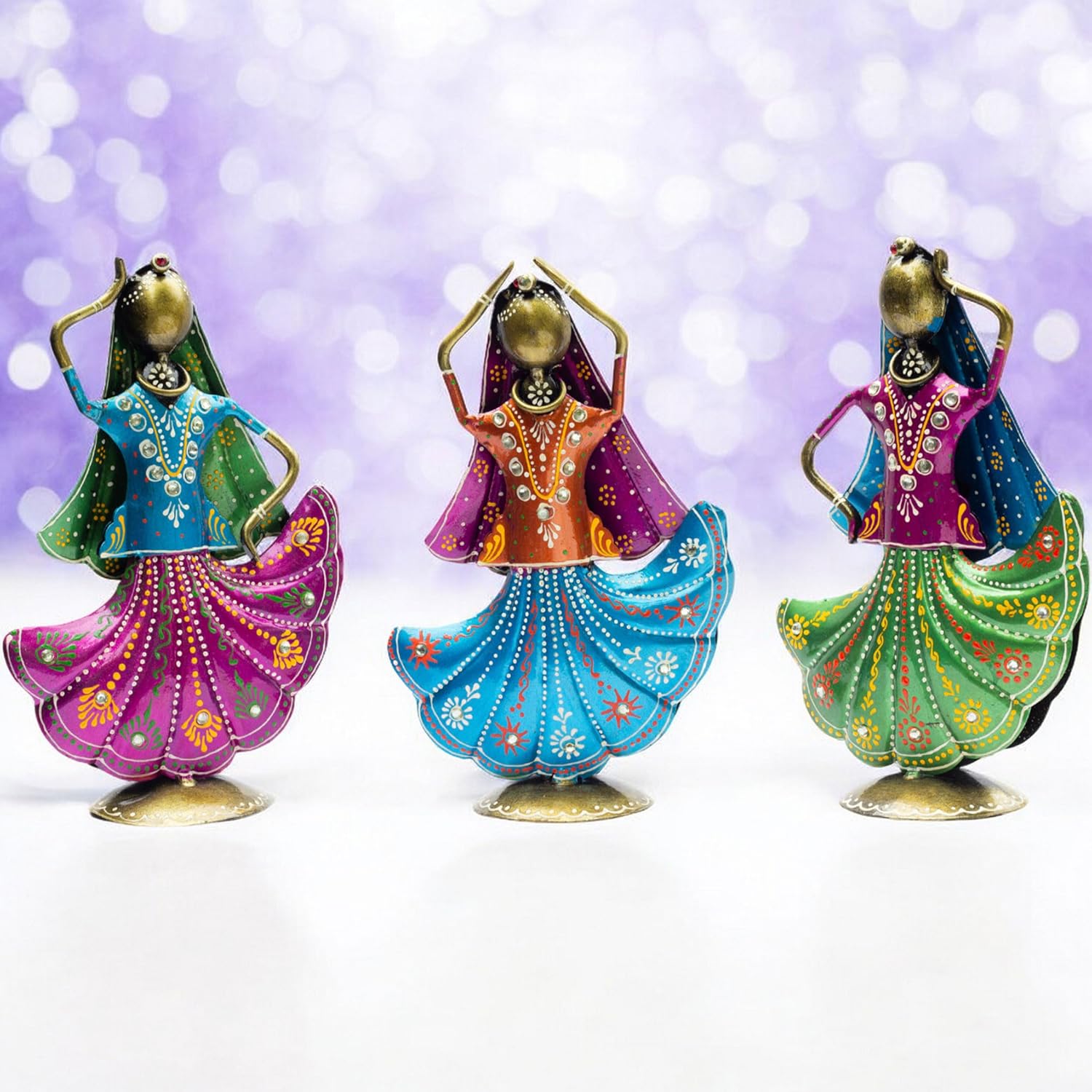 Set of 3 Metal Figurine Dancers Home Decor Item for Living Room, Bedroom, Wedding Festive Housewarming Gift Showpiece Rajasthani Dancing Dolls — photo — 7 of 7