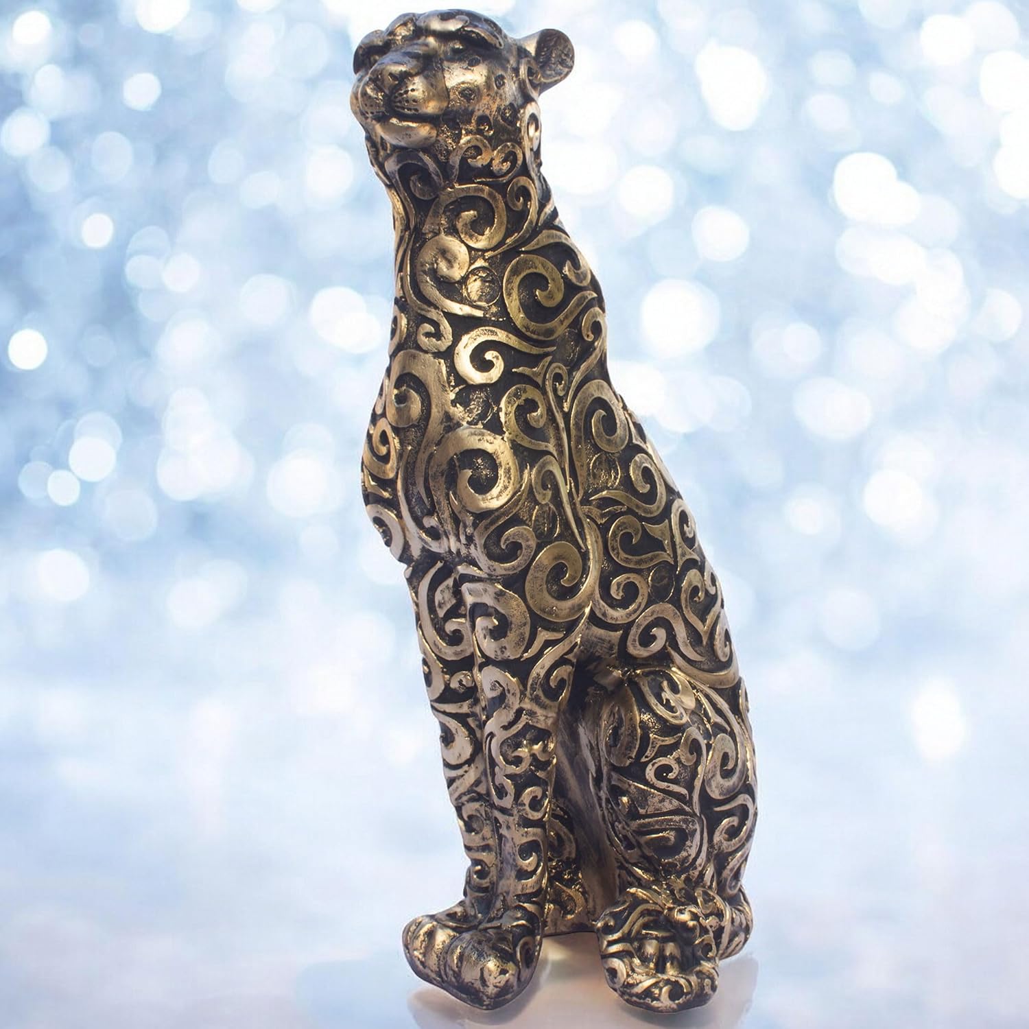 Luxury Leopard Sculpture in Black Resin with Gold Accents | Decorative Animal Statue for Home & Office | Symbolic Wildlife Decor - Strength, Power & Self-Reliance (Sitting Leopard) — photo — 3 of 7