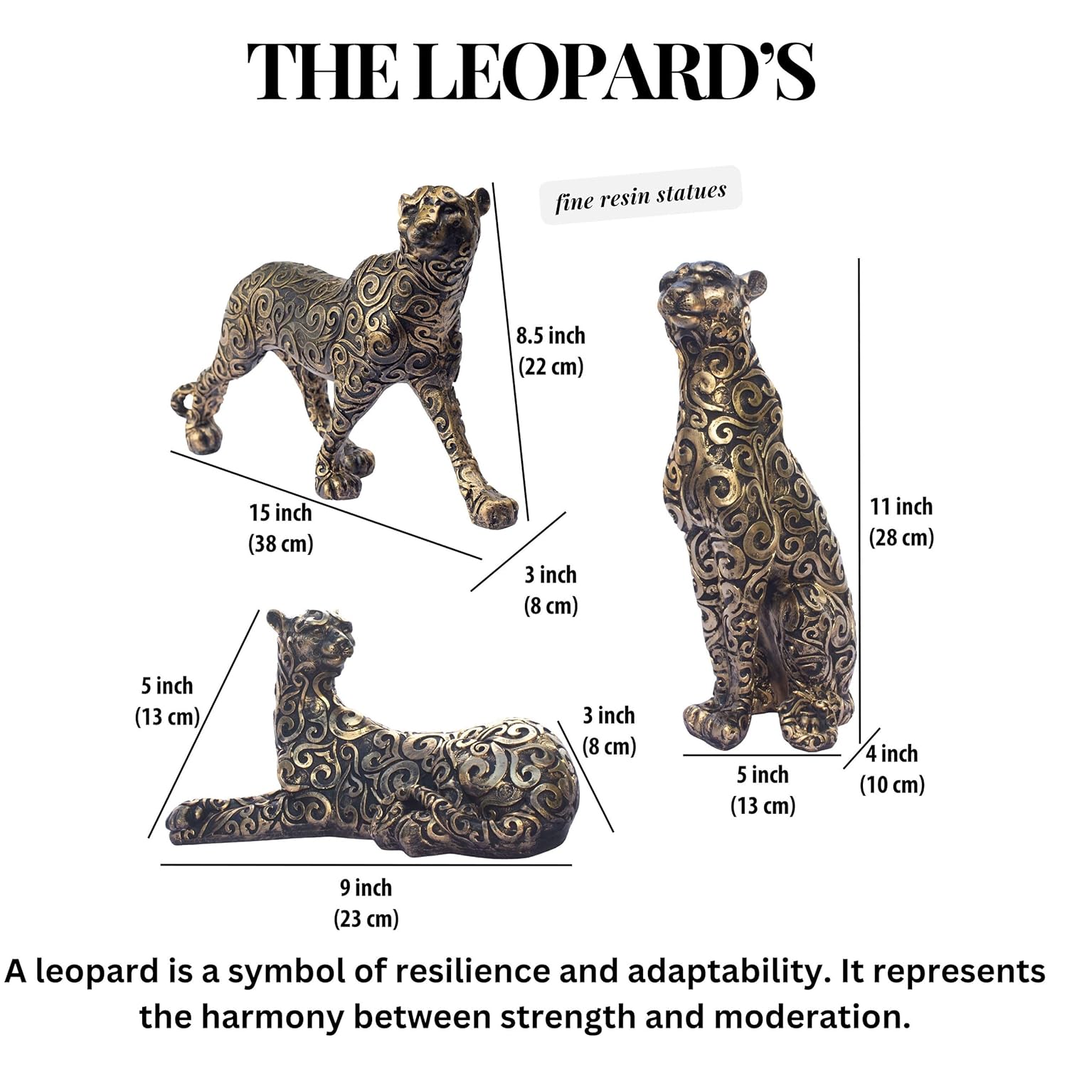Luxury Leopard Sculpture in Black Resin with Gold Accents | Decorative Animal Statue for Home & Office | Symbolic Wildlife Decor - Strength, Power & Self-Reliance (Sitting Leopard) — photo — 5 of 7