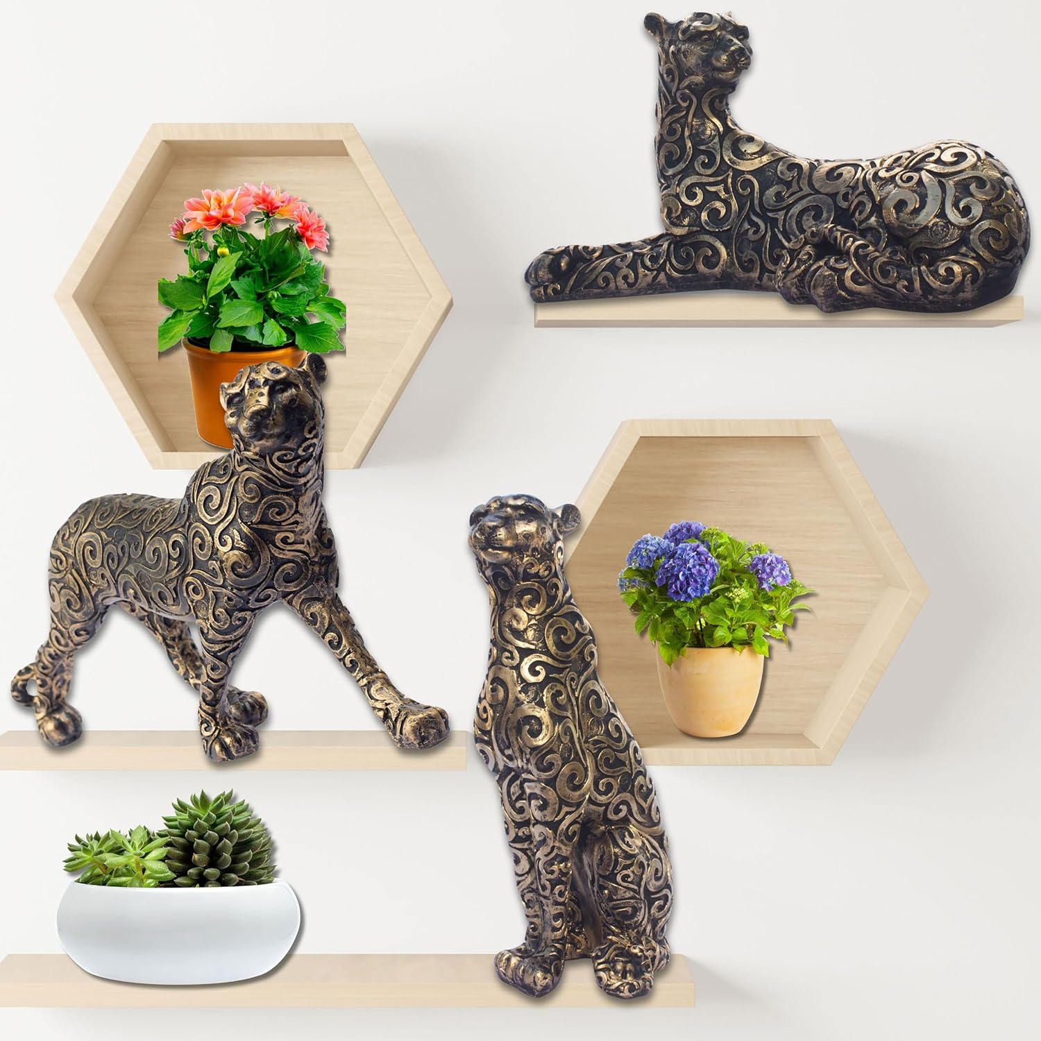 Luxury Leopard Sculpture in Black Resin with Gold Accents | Decorative Animal Statue for Home & Office | Symbolic Wildlife Decor - Strength, Power & Self-Reliance (Sitting Leopard) — photo — 6 of 7