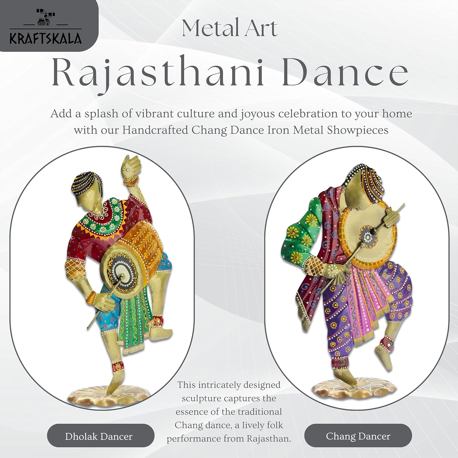 Handcrafted Chang Dancers Iron Metal Showpiece – Vibrant Rajasthani Folk Art Sculpture for Home Décor, 14 Inch — photo — 4 of 7