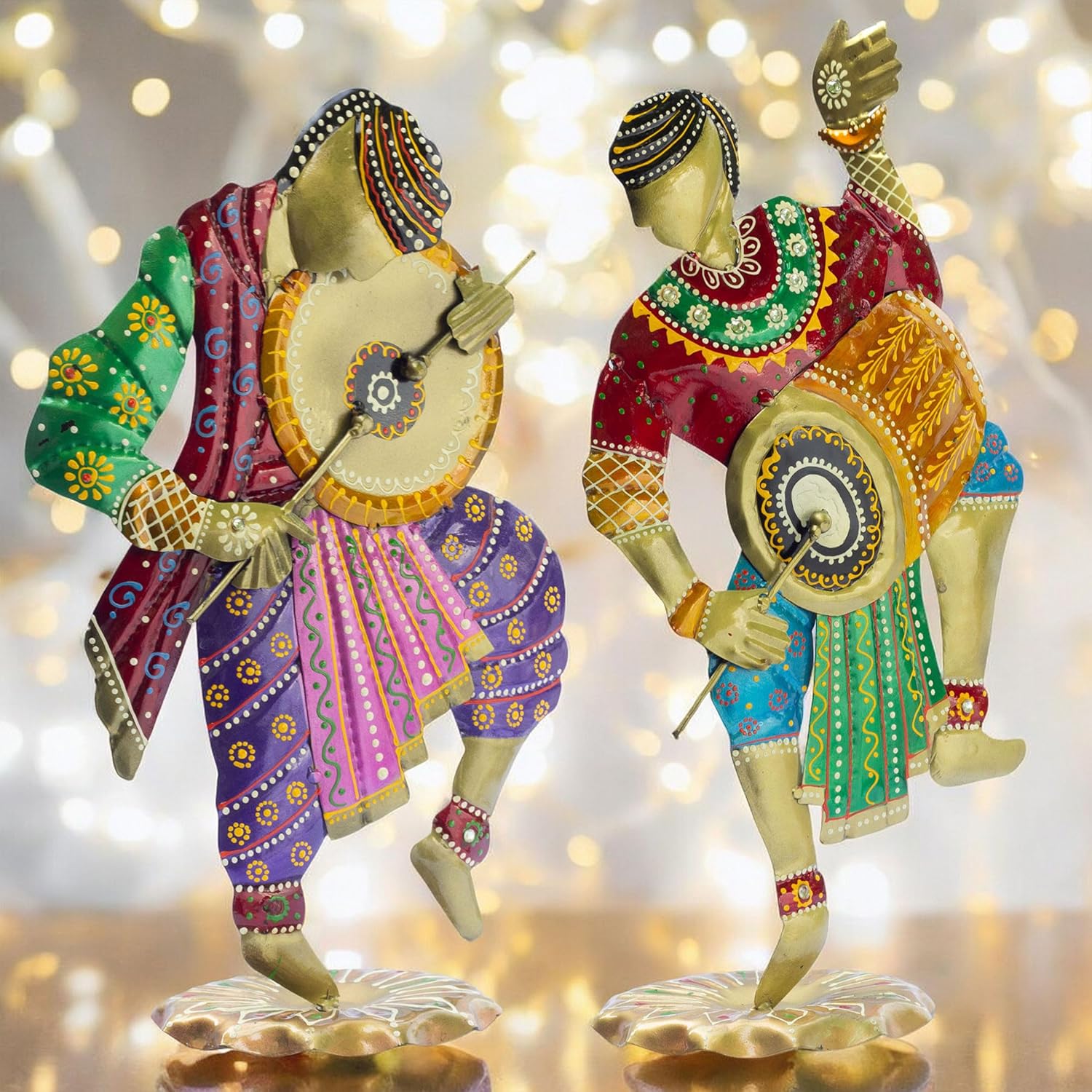 Handcrafted Chang Dancers Iron Metal Showpiece – Vibrant Rajasthani Folk Art Sculpture for Home Décor, 14 Inch — photo — 3 of 7