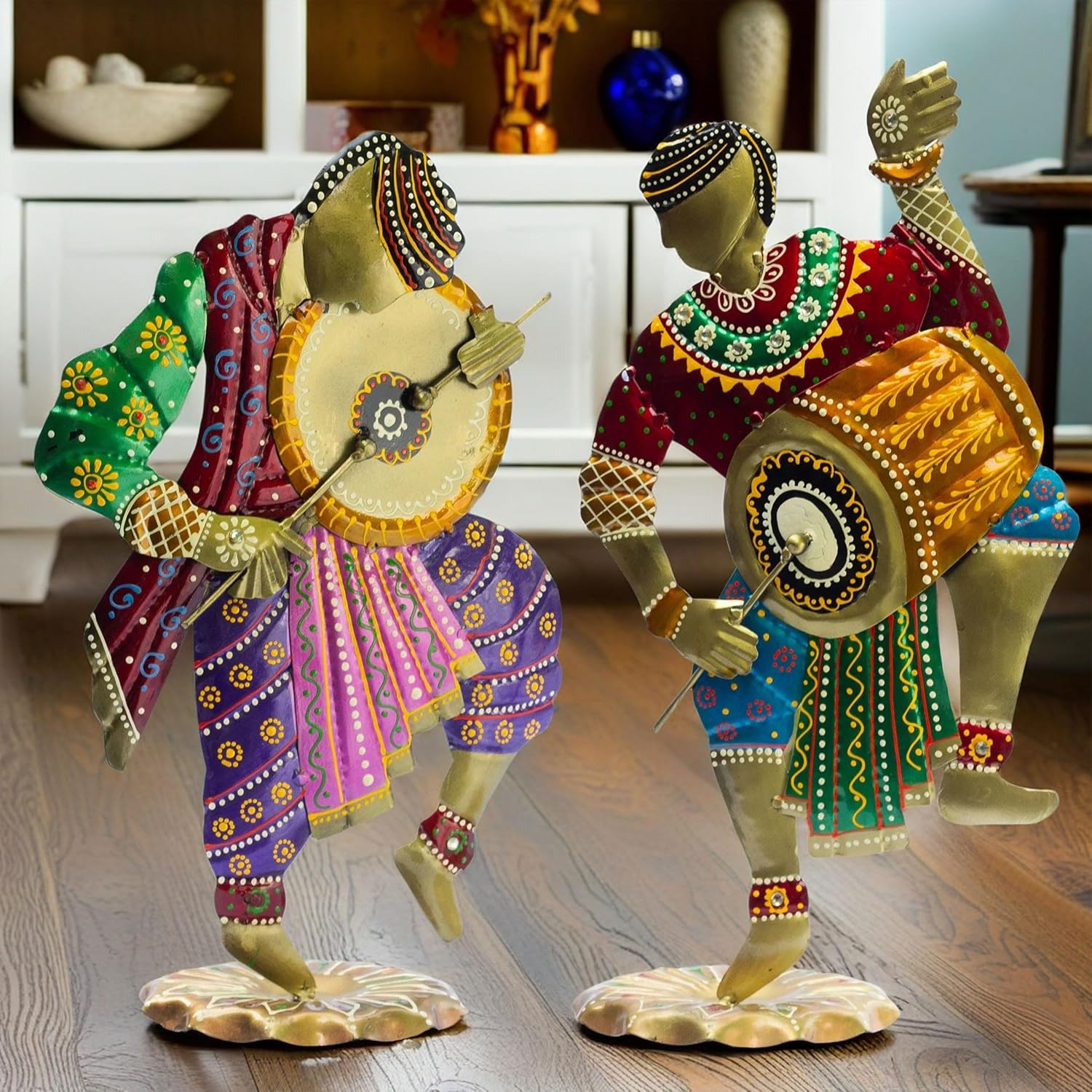 Handcrafted Chang Dancers Iron Metal Showpiece – Vibrant Rajasthani Folk Art Sculpture for Home Décor, 14 Inch — photo — 2 of 7