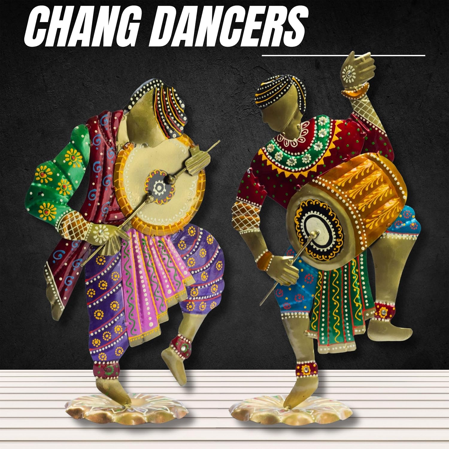 Handcrafted Chang Dancers Iron Metal Showpiece – Vibrant Rajasthani Folk Art Sculpture for Home Décor, 14 Inch — photo — 5 of 7