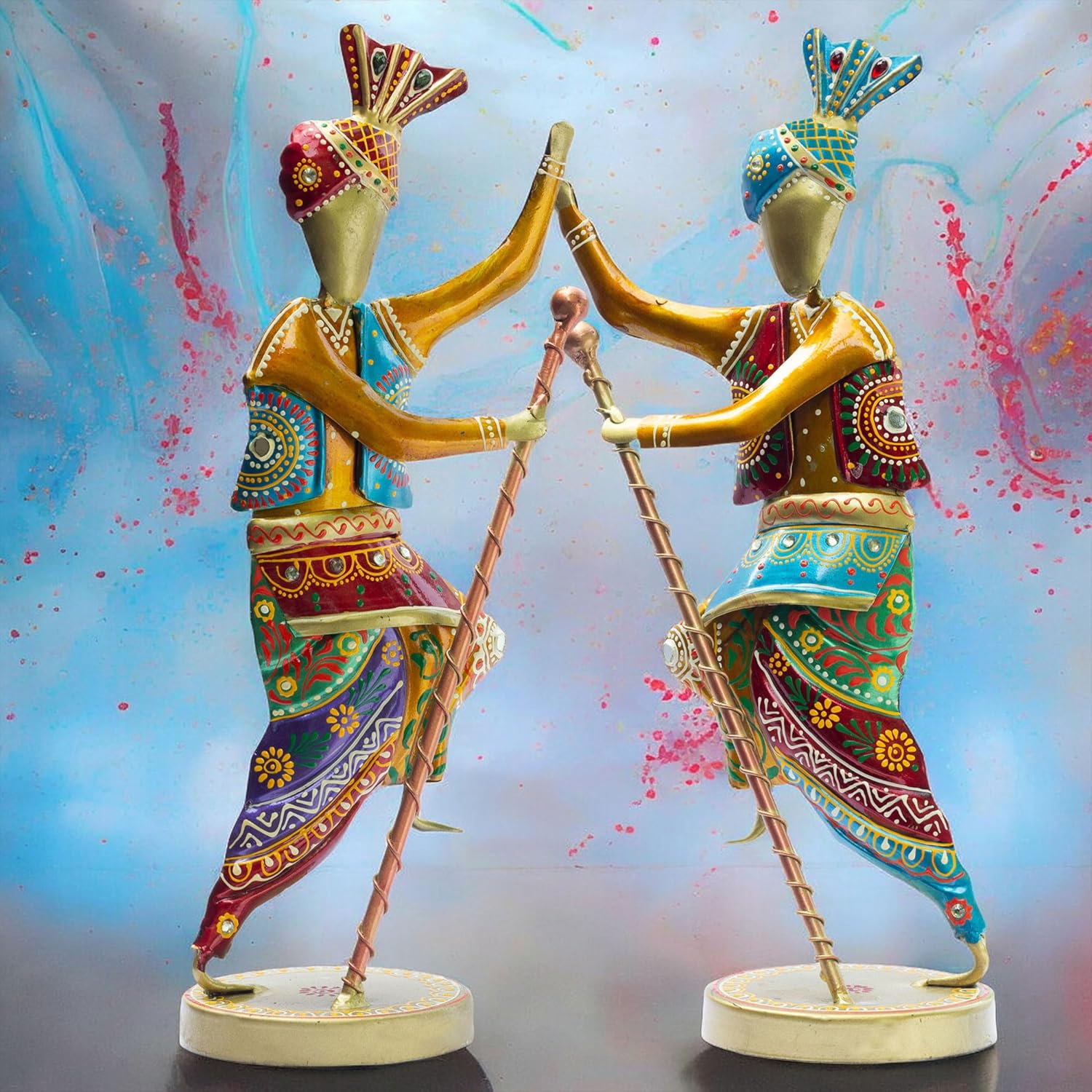 Handcrafted 14-Inch Bhangra Dancer Statues – Vibrant Punjabi Folk Dance Metal Showpiece Set for Traditional Indian Home Décor – Ethnic Festival Gift — photo — 6 of 7