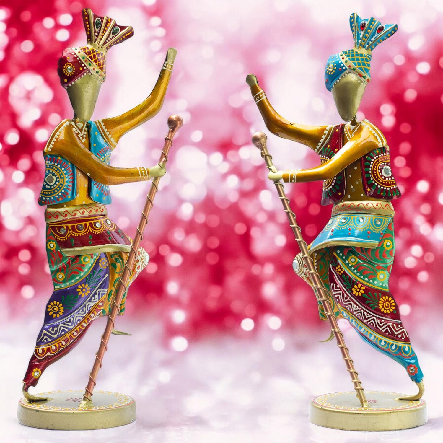 Handcrafted 14-Inch Bhangra Dancer Statues – Vibrant Punjabi Folk Dance Metal Showpiece Set for Traditional Indian Home Décor – Ethnic Festival Gift — photo — 4 of 7