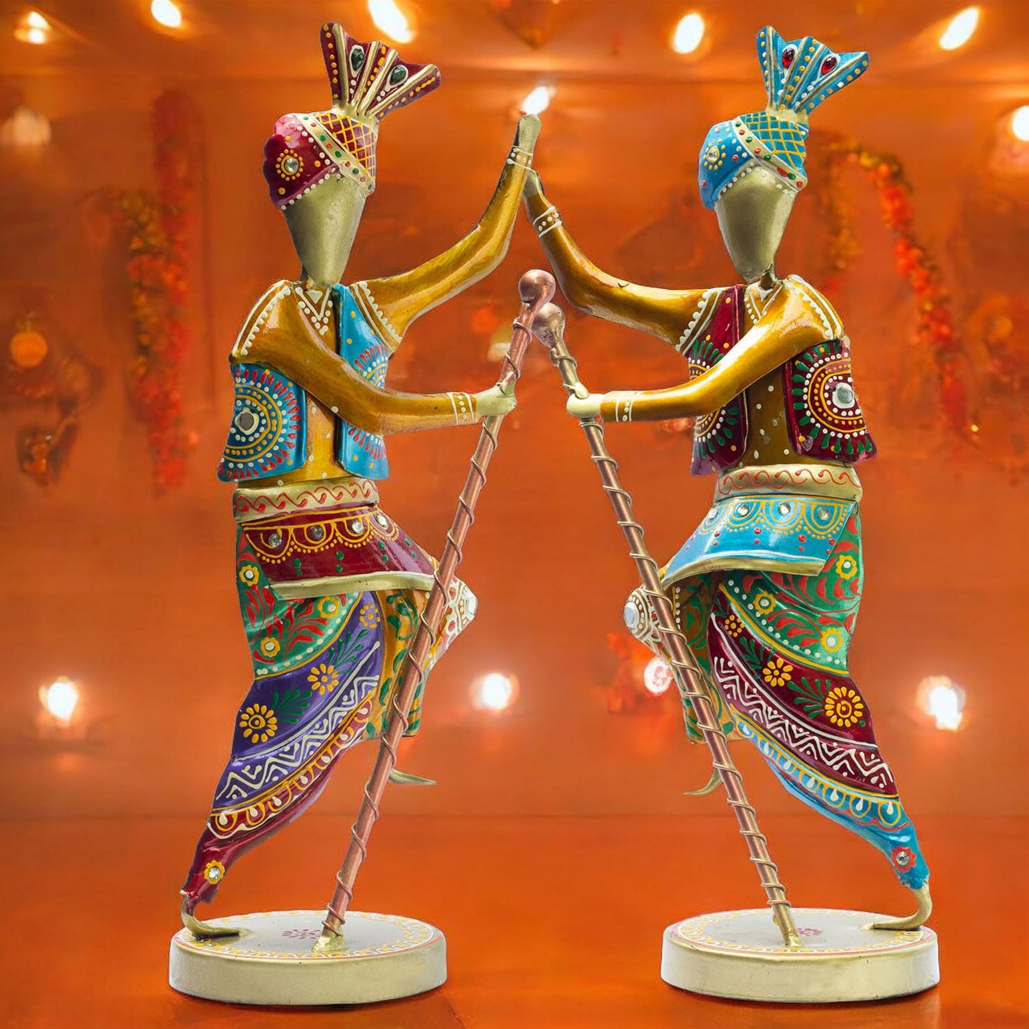 Handcrafted 14-Inch Bhangra Dancer Statues – Vibrant Punjabi Folk Dance Metal Showpiece Set for Traditional Indian Home Décor – Ethnic Festival Gift — photo — 7 of 7