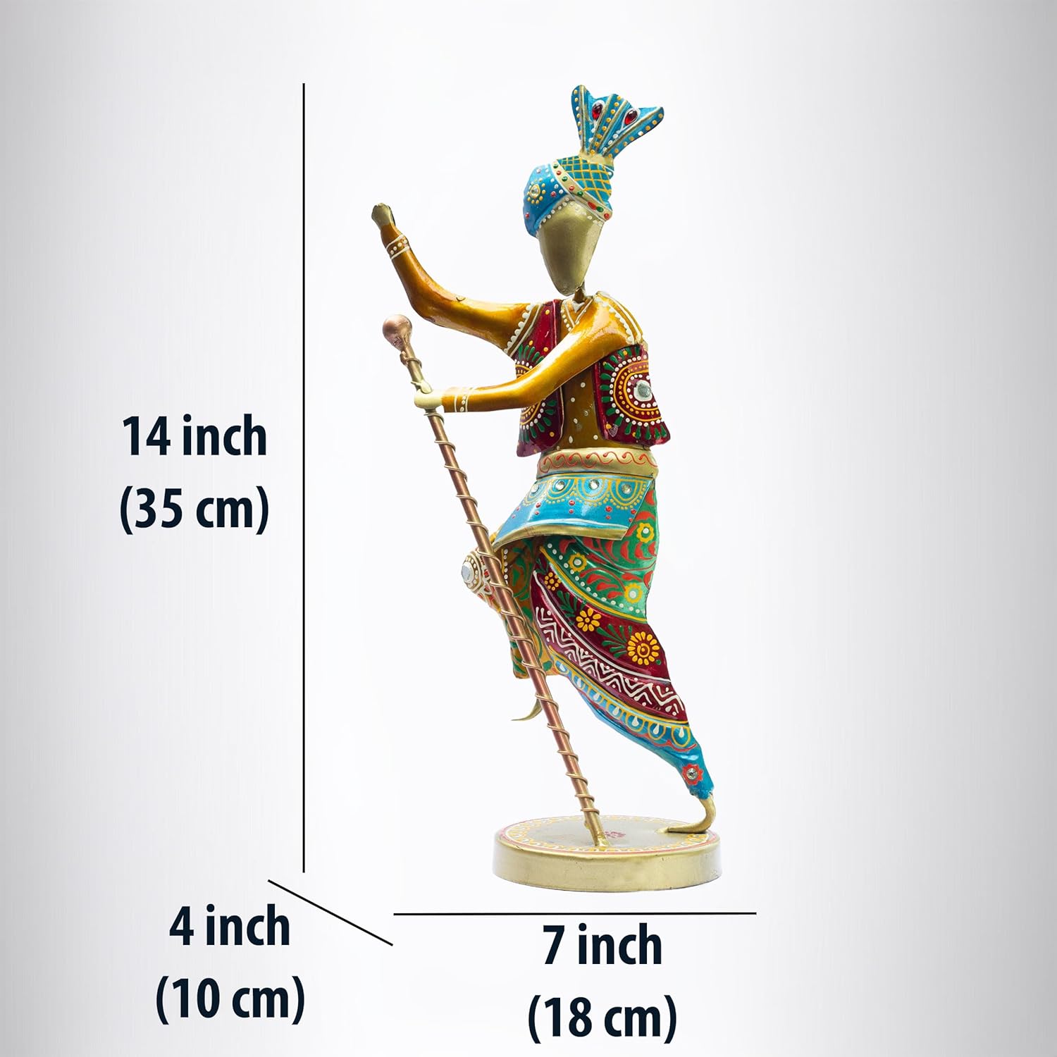 Handcrafted 14-Inch Bhangra Dancer Statues – Vibrant Punjabi Folk Dance Metal Showpiece Set for Traditional Indian Home Décor – Ethnic Festival Gift — photo — 5 of 7
