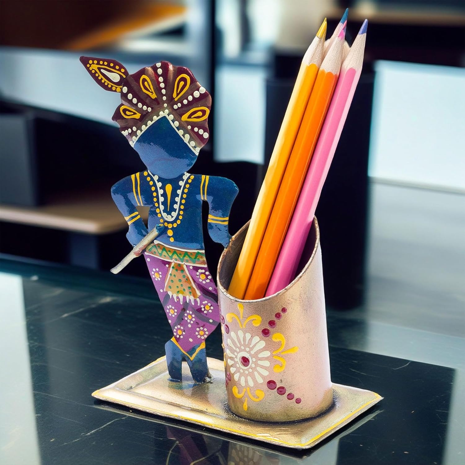 Study Table Office Desk Pen Stationery Holder Decorative Showpiece Pencil Stand for Home, Work Place (Gopala) — photo — 3 of 6