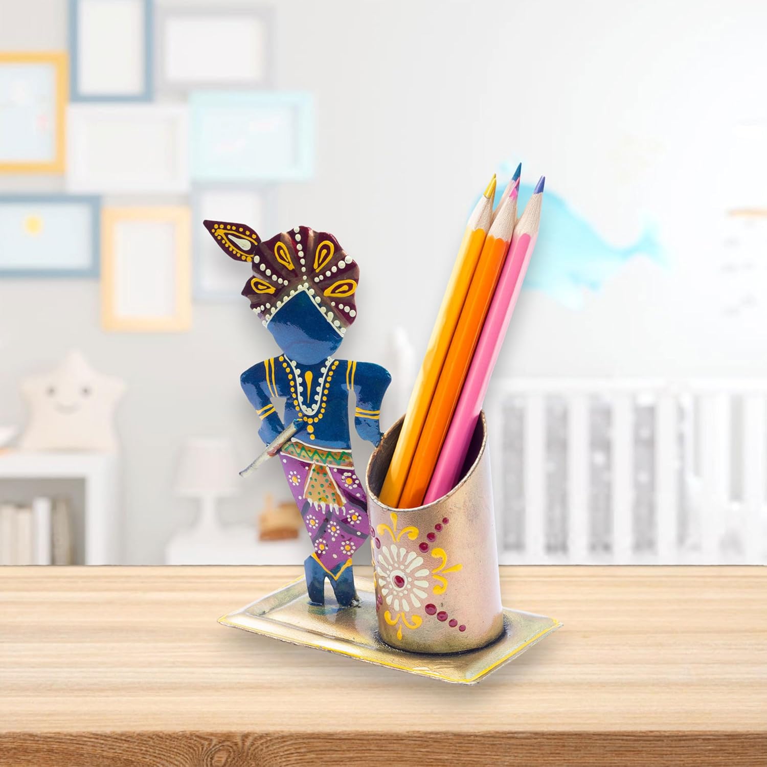 Study Table Office Desk Pen Stationery Holder Decorative Showpiece Pencil Stand for Home, Work Place (Gopala) — photo — 4 of 6