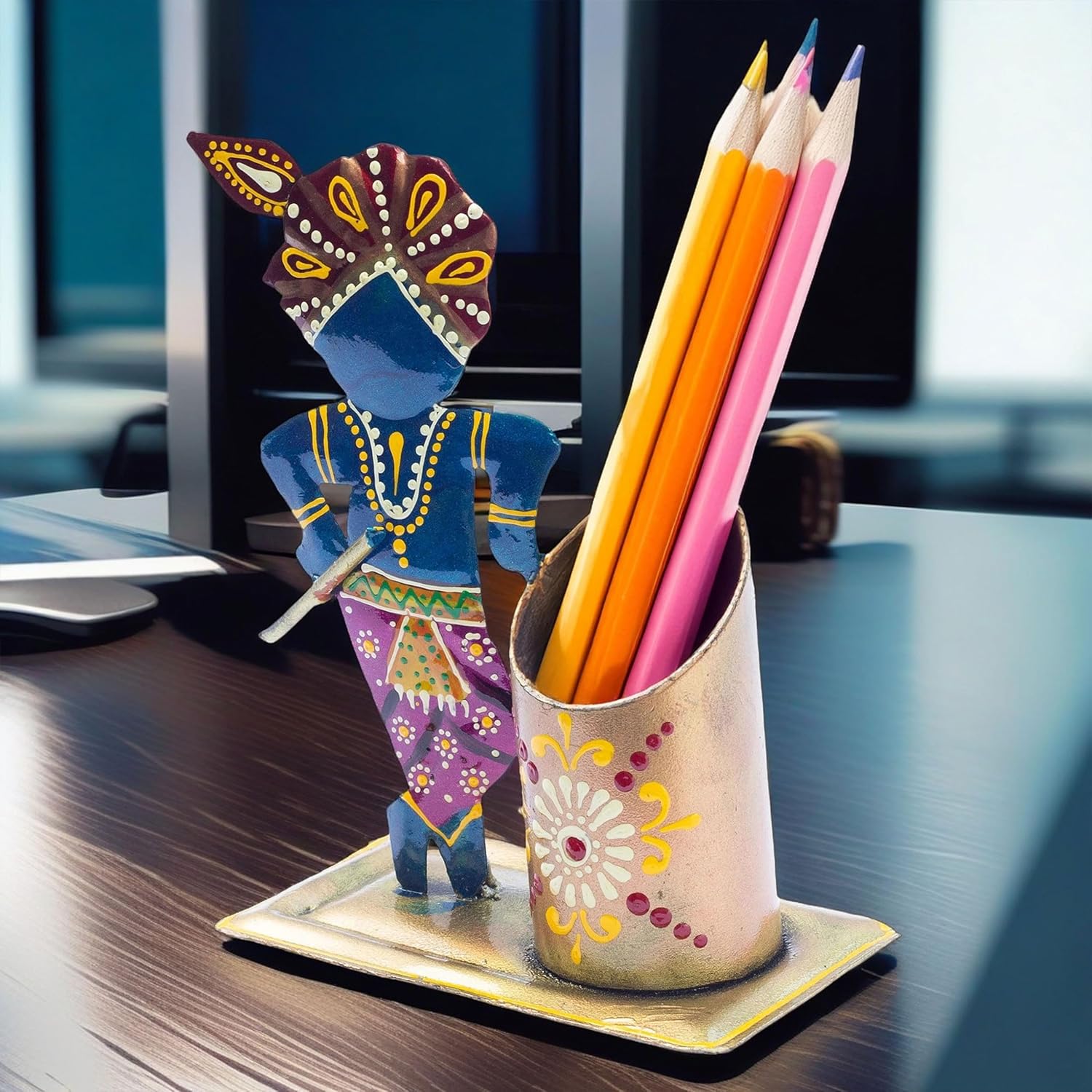 Study Table Office Desk Pen Stationery Holder Decorative Showpiece Pencil Stand for Home, Work Place (Gopala) — photo — 2 of 6