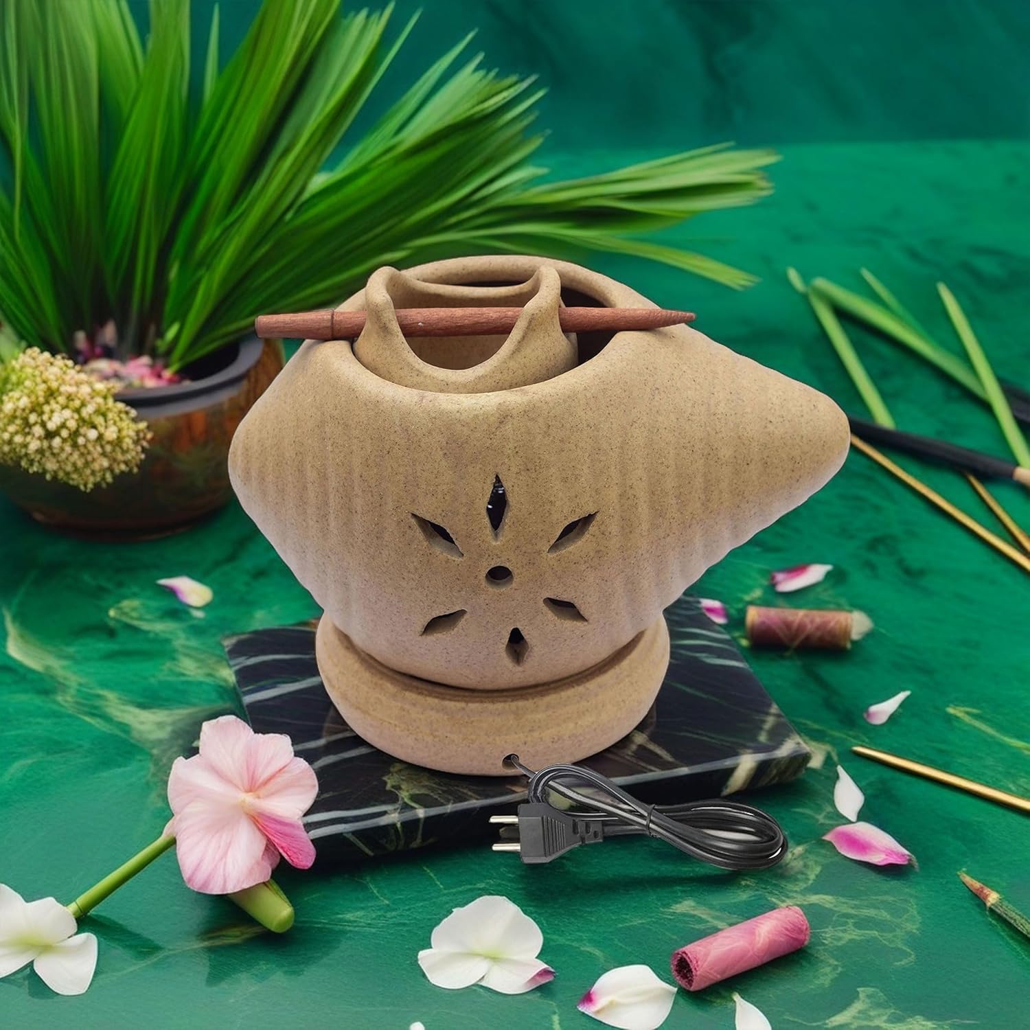 Electric Aroma Diffuser with LED Night Light - Shankh Essential Oil Burner, Camphor Fragrance, Kapur Dani Vaporizer for Home, Office, Bathroom (Conch) — photo — 7 of 8