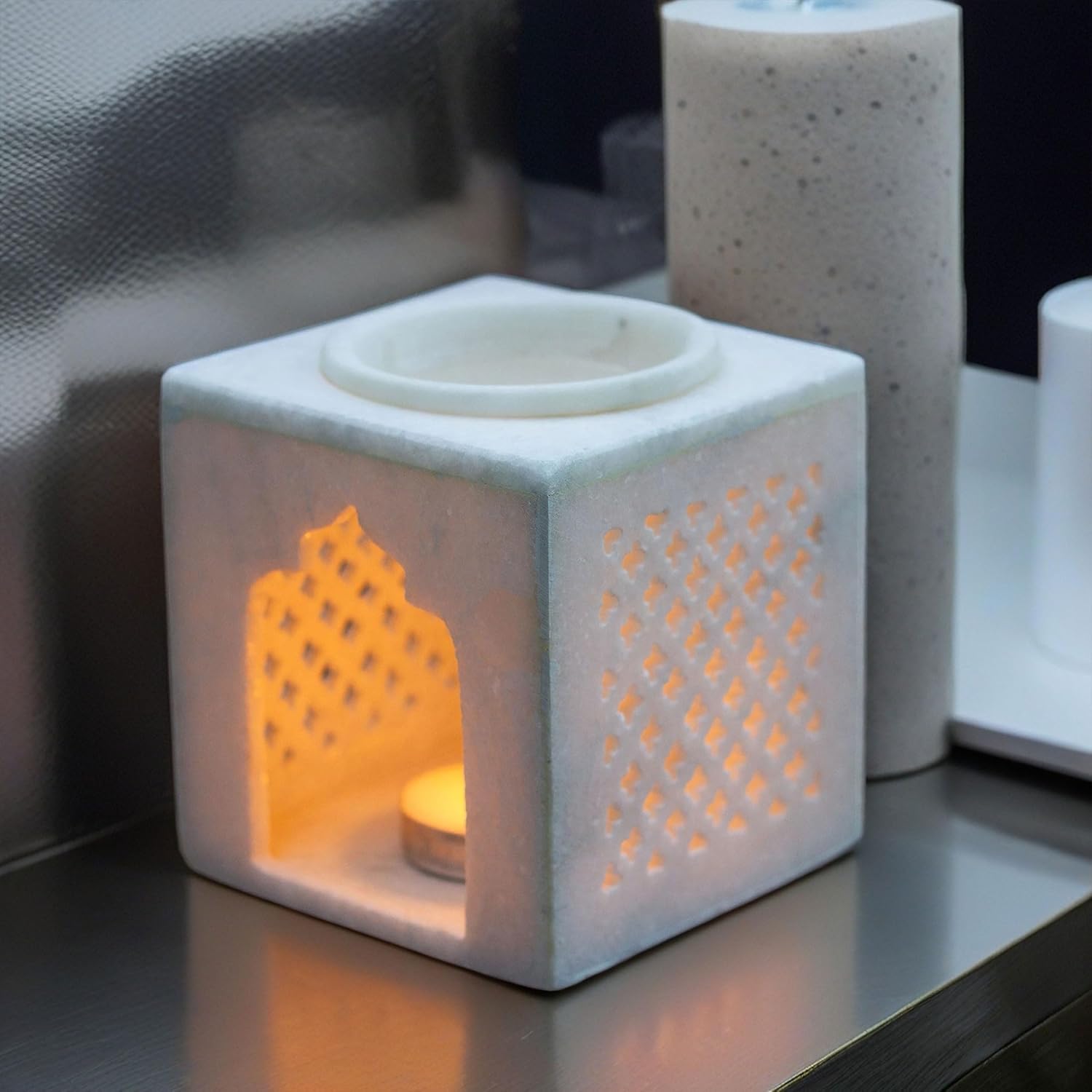White Marble Aroma Diffuser - Essential Oil Burner, Camphor Fragrance Kapur Dani Vaporizer for Home, Office, Bathroom (White) — photo — 3 of 9