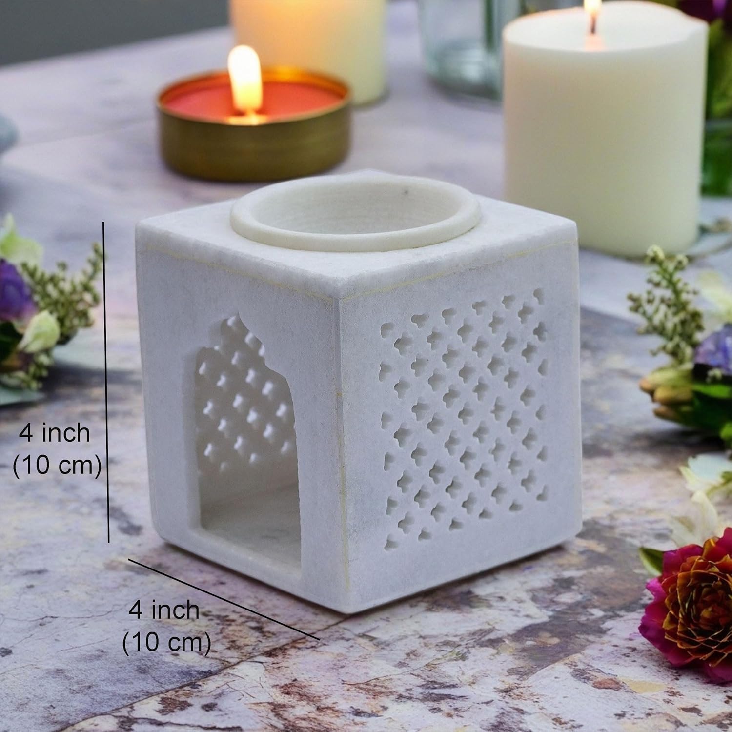 White Marble Aroma Diffuser - Essential Oil Burner, Camphor Fragrance Kapur Dani Vaporizer for Home, Office, Bathroom (White) — photo — 6 of 9
