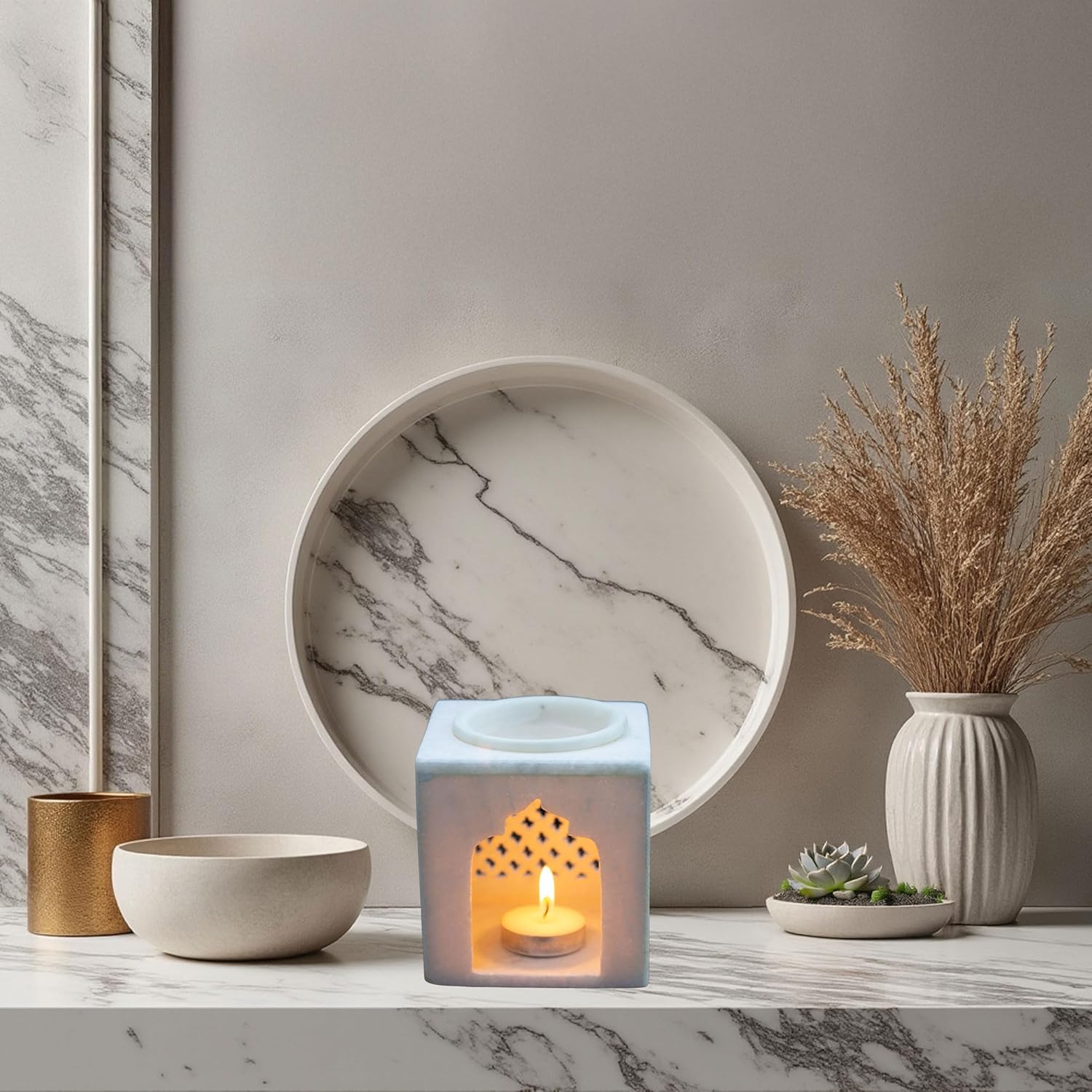 White Marble Aroma Diffuser - Essential Oil Burner, Camphor Fragrance Kapur Dani Vaporizer for Home, Office, Bathroom (White) — photo — 9 of 9